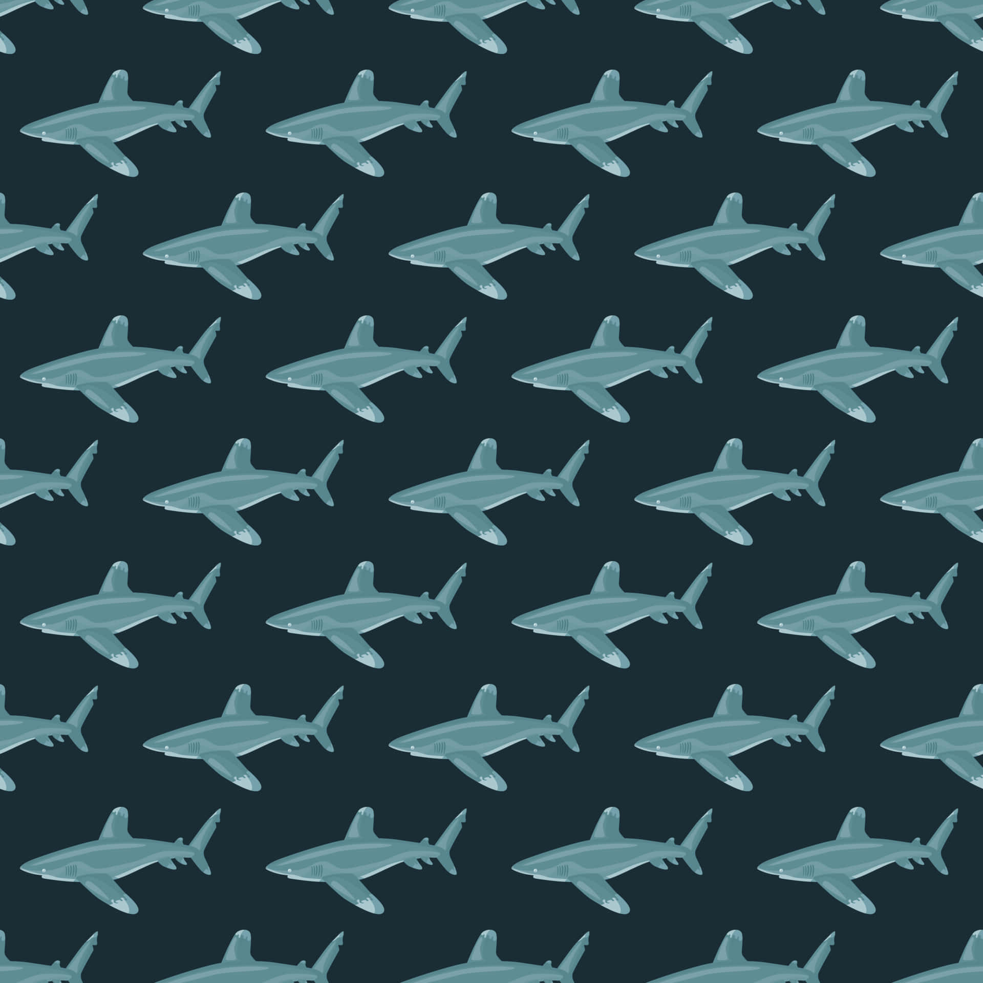 shark pattern, light blue sharks, dark teal background, Full HD Desktop Wallpaper