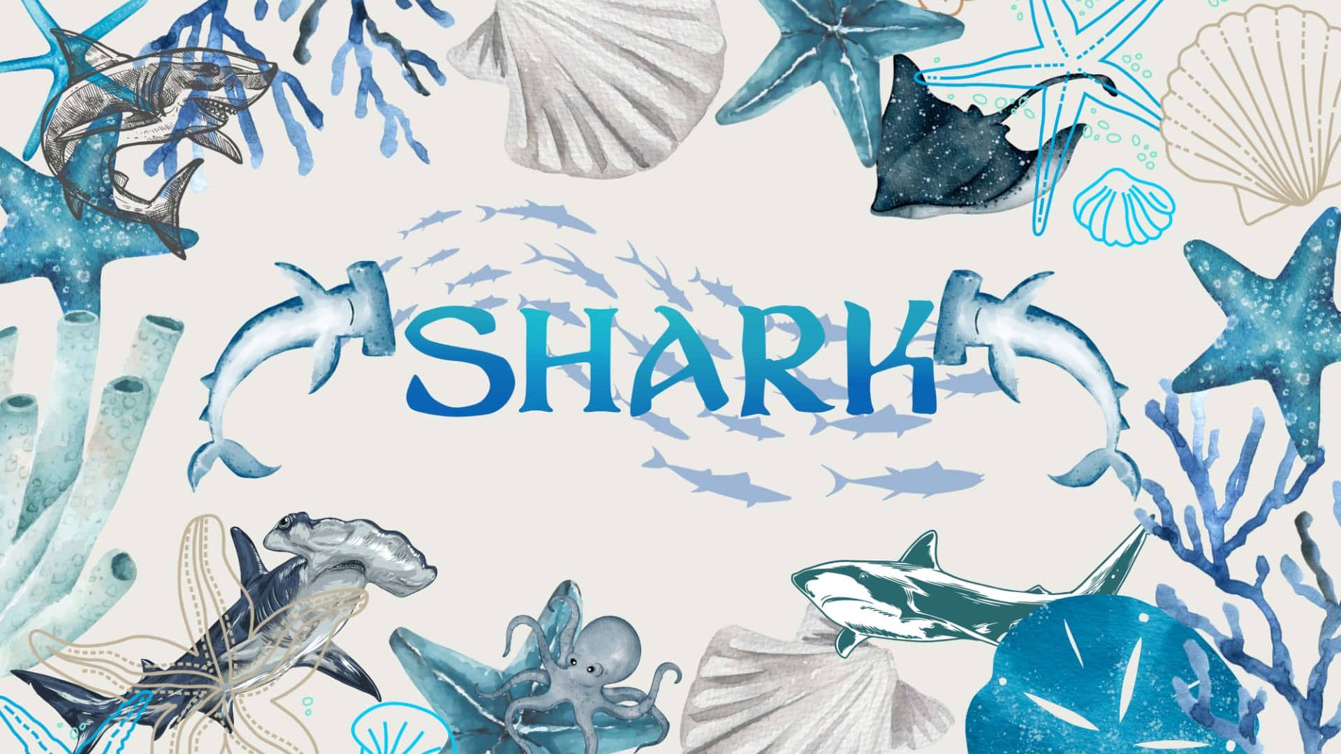 sharks, stingrays, octopuses, Full HD Desktop Wallpaper