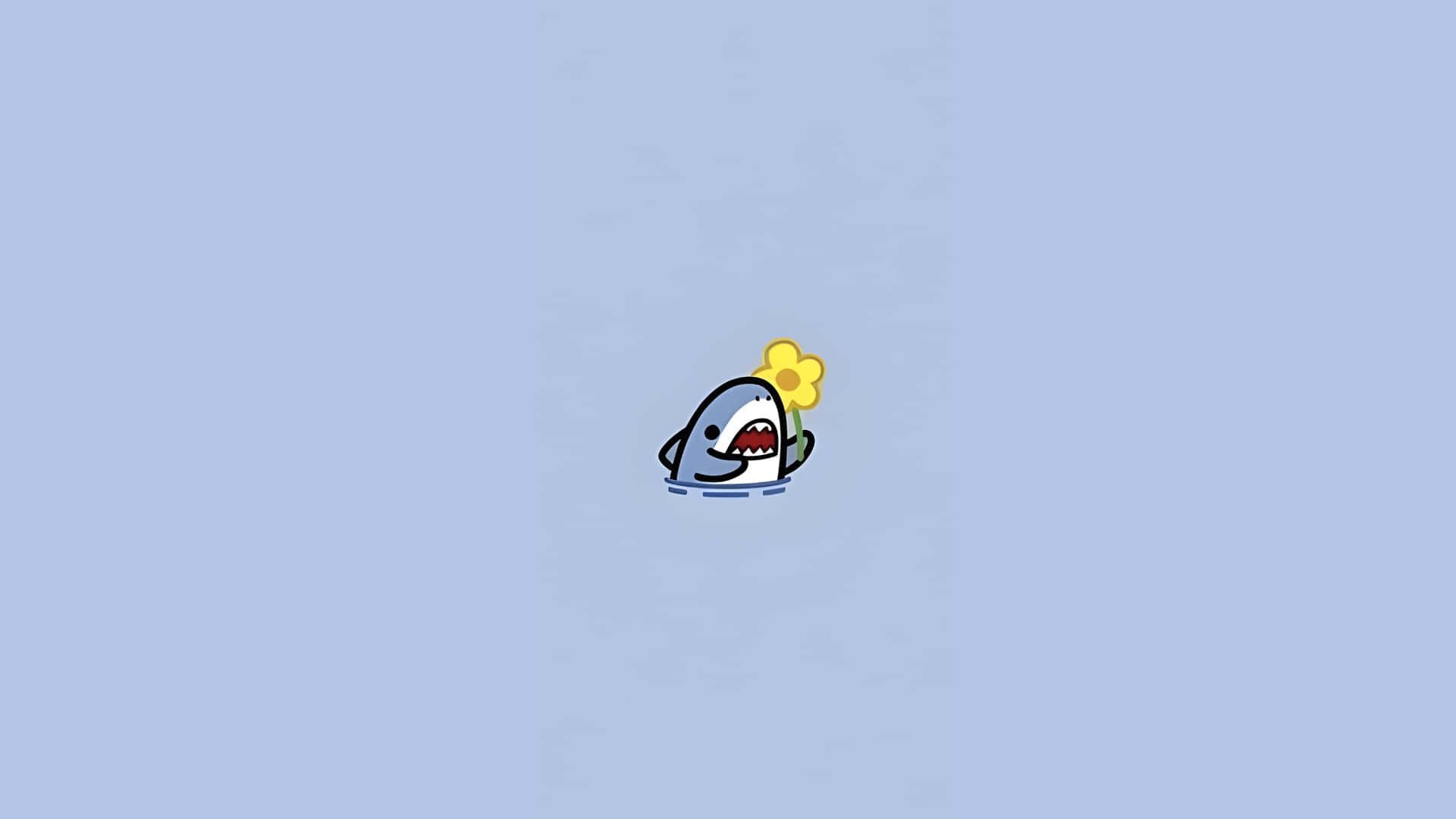 cute cartoon shark, yellow flower, calm blue water, Full HD Desktop Wallpaper