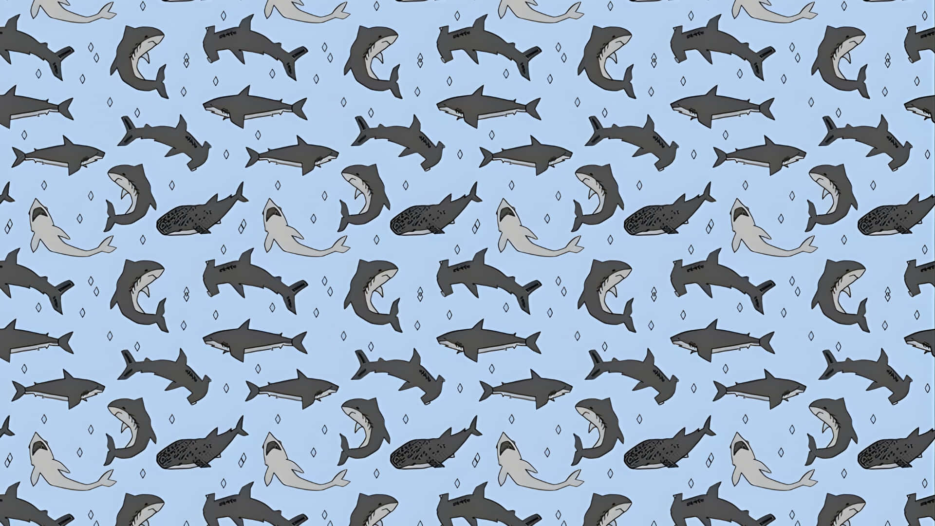 cute shark pattern, stylized sharks, whales, Full HD Desktop Wallpaper
