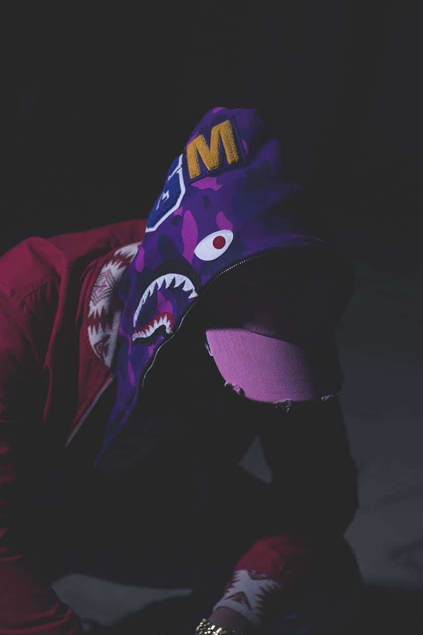 shark hoodie, purple shark hoodie, gold 'M', SD Phone Wallpaper
