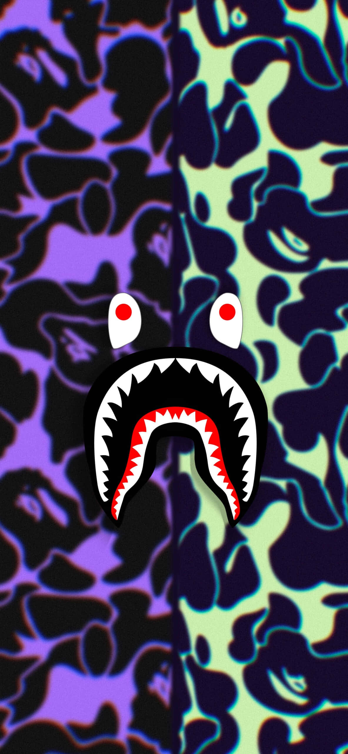 Shark Bape, camouflage pattern, cartoon shark head, 2K Phone Wallpaper