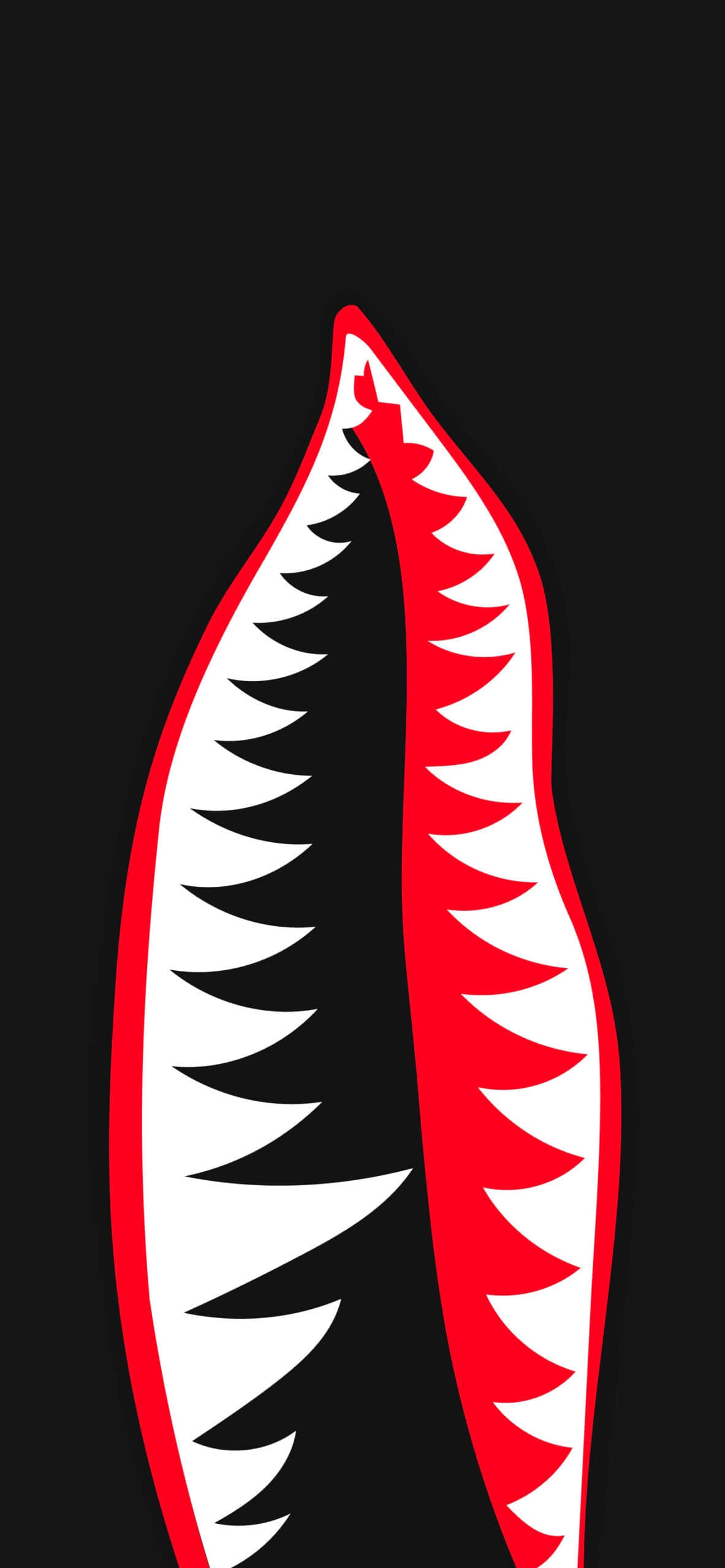 Shark Bape, red and white jagged toothy mouth, black background, 2K Phone Wallpaper