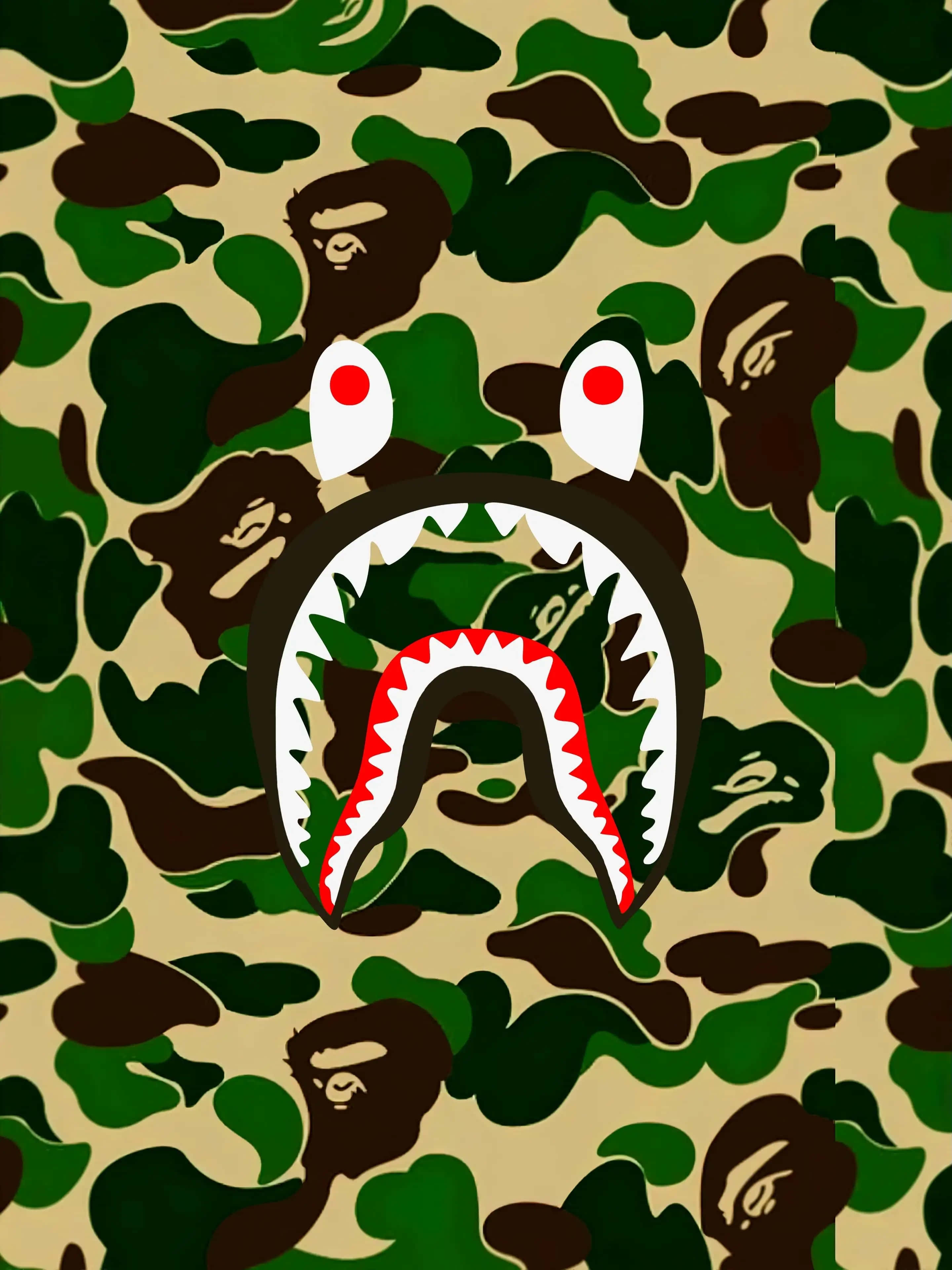 Shark Bape, camouflage pattern, cartoon shark, 4K Phone Wallpaper