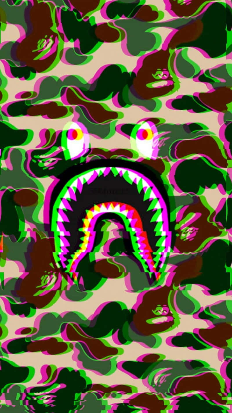 Shark Bape, neon-pink shark mouth, glowing eyes, HD Phone Wallpaper