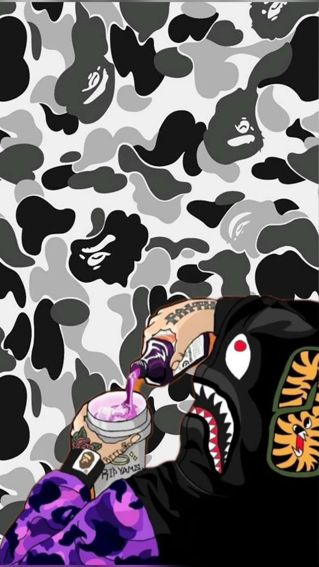 Shark Bape, black hoodie, purple liquid, Full HD Phone Wallpaper
