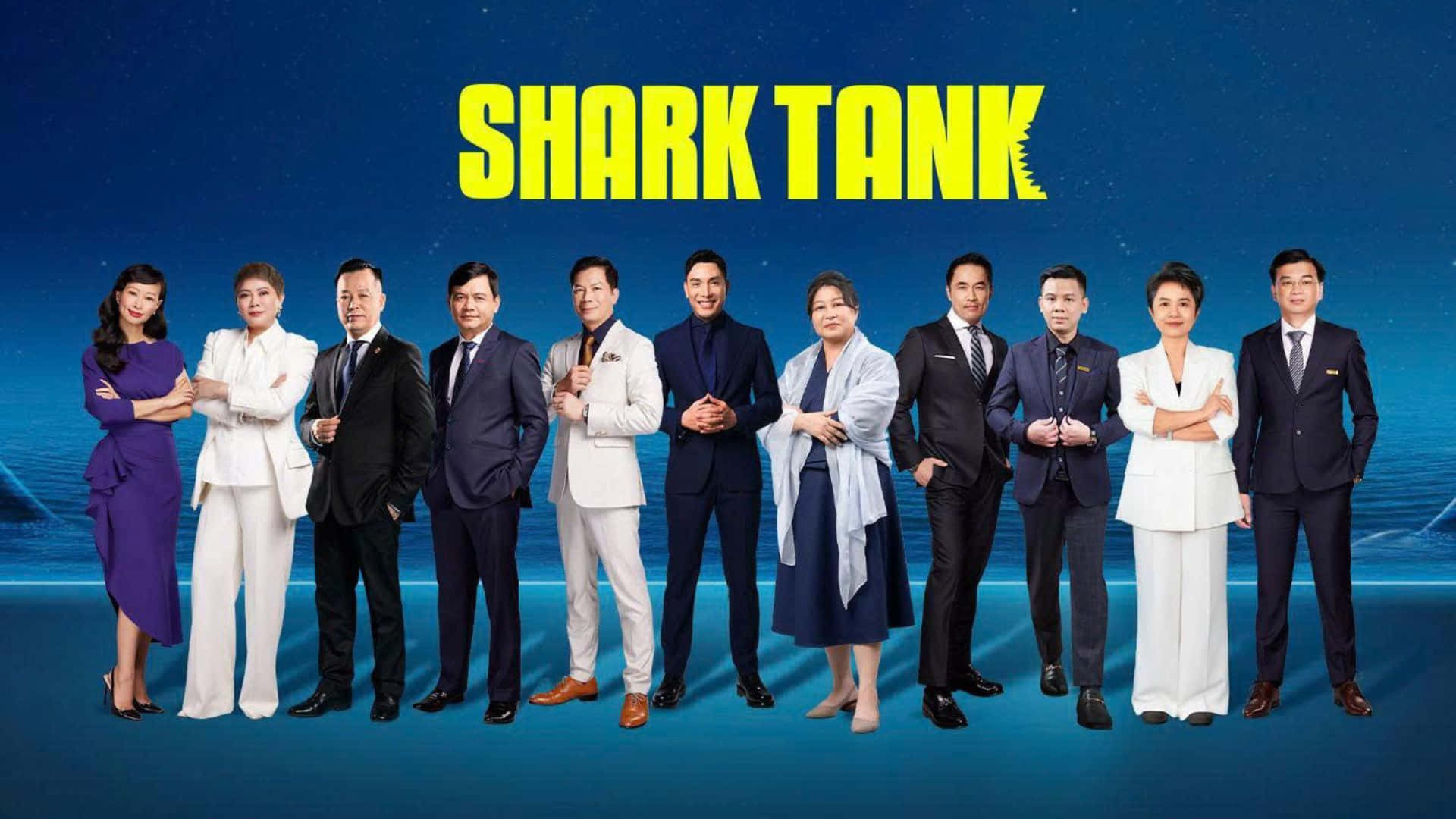 Shark Tank, deep blue starry background, bold yellow, Full HD Desktop Wallpaper