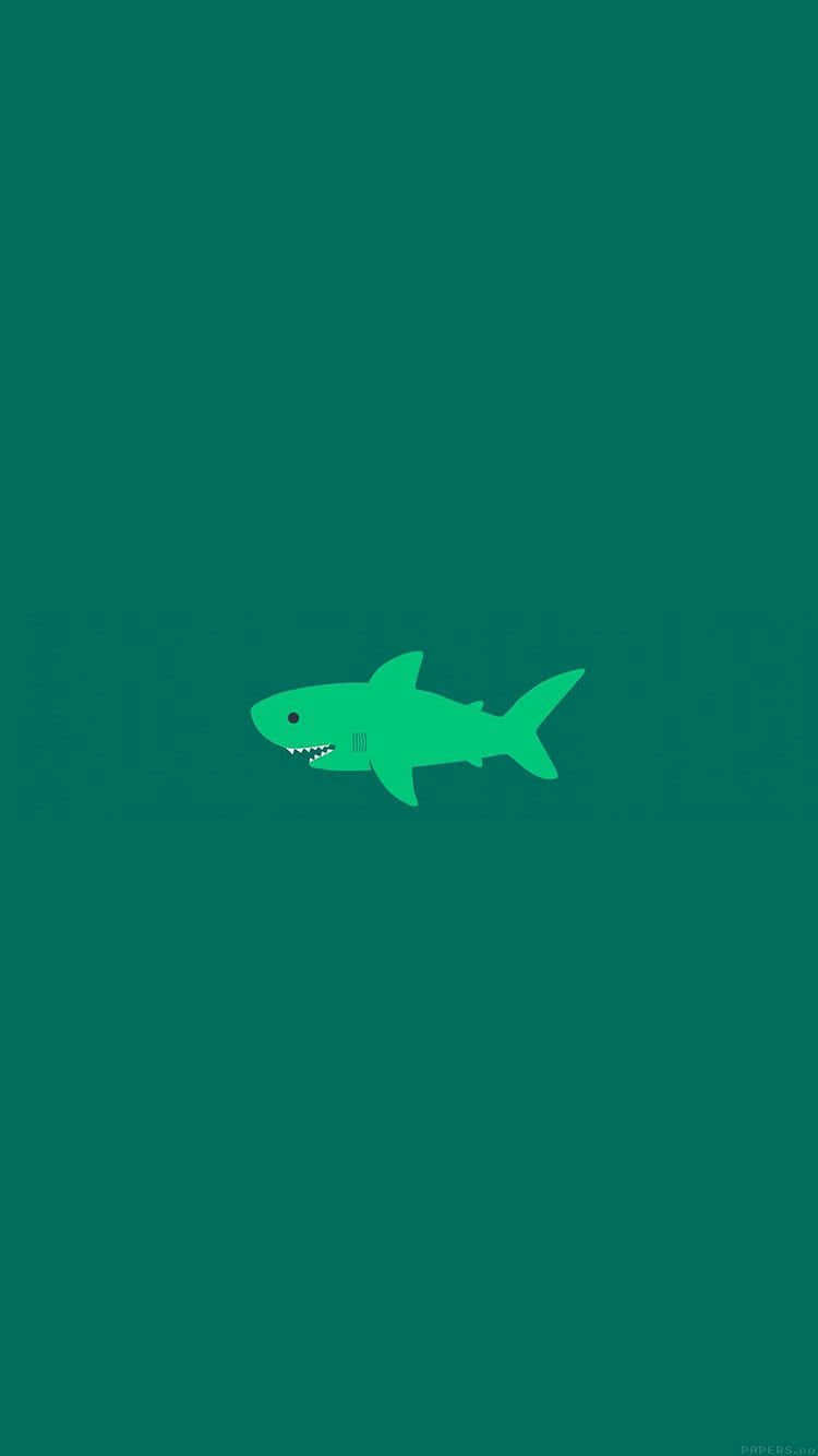 cute green shark, minimalist green shark icon, solid teal background, HD Phone Wallpaper