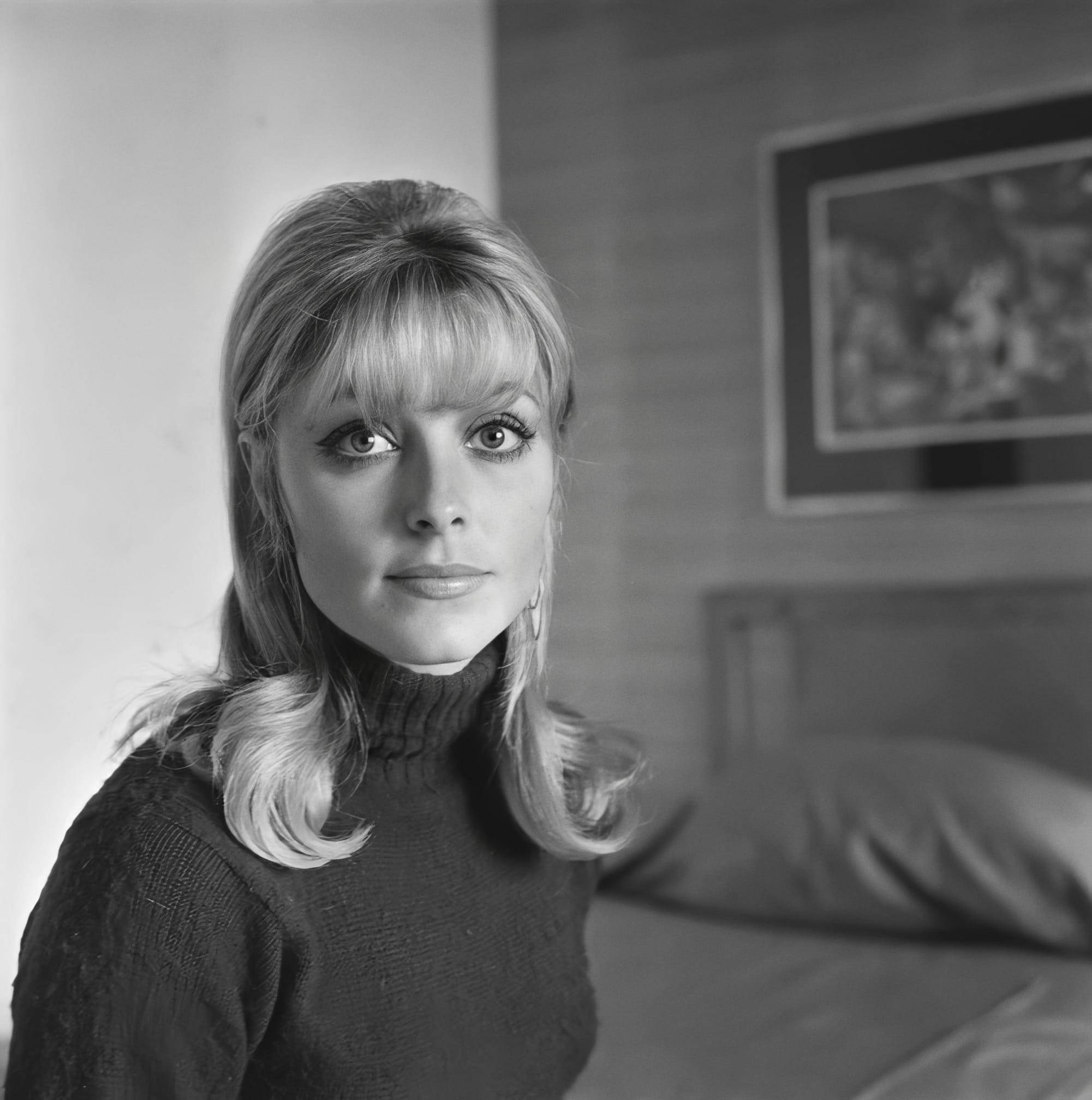 Sharon Tate, turtleneck sweater, black and white portrait, Full HD Phone Wallpaper
