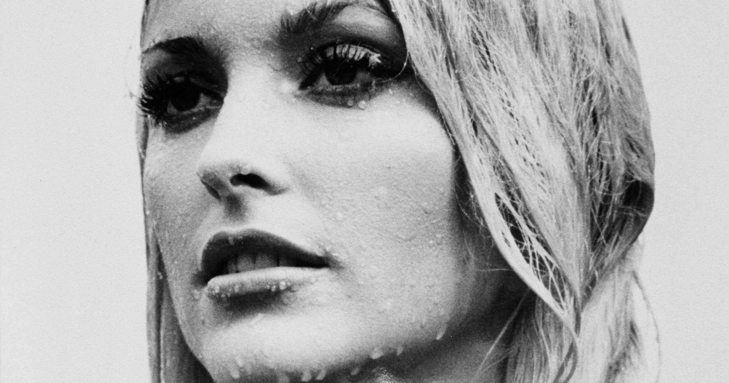 Sharon Tate, water droplets, black and white, Full HD Desktop Wallpaper