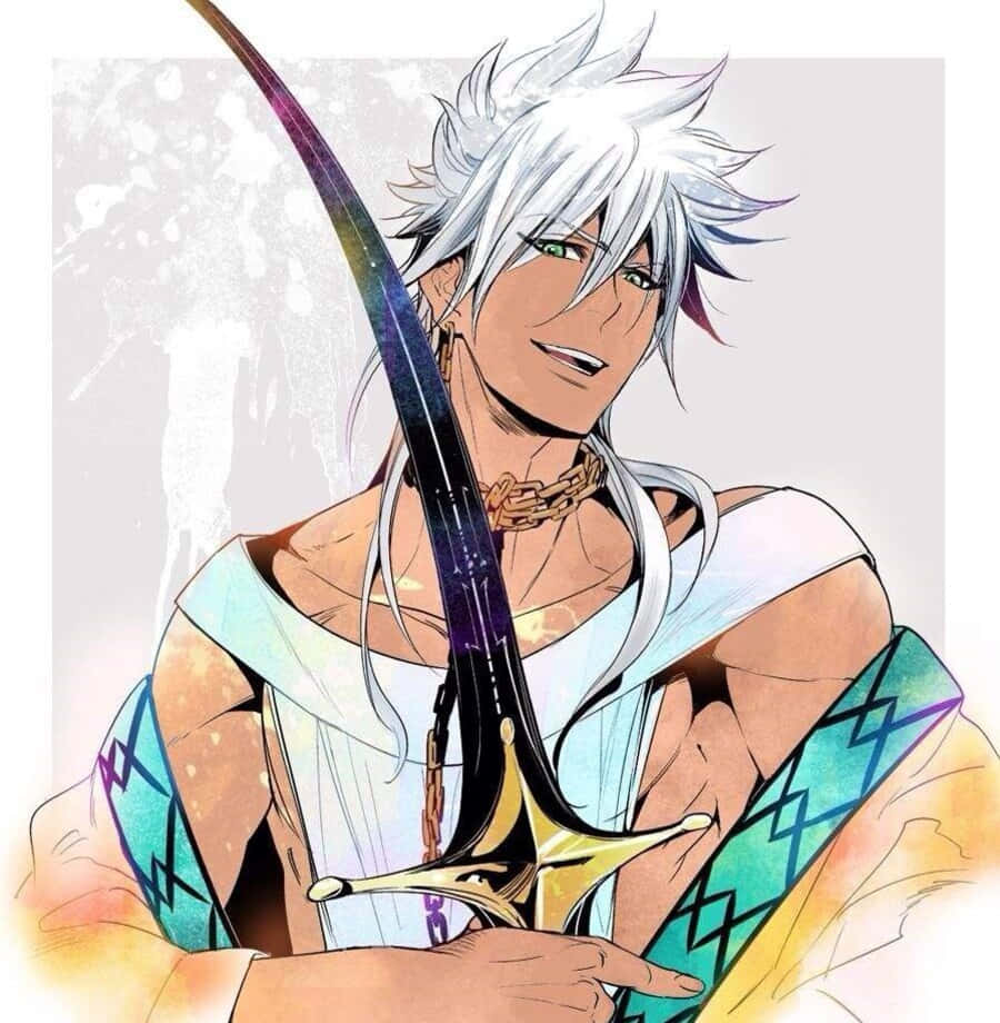 Sharrkan, silver-haired, green eyes, SD Phone Wallpaper