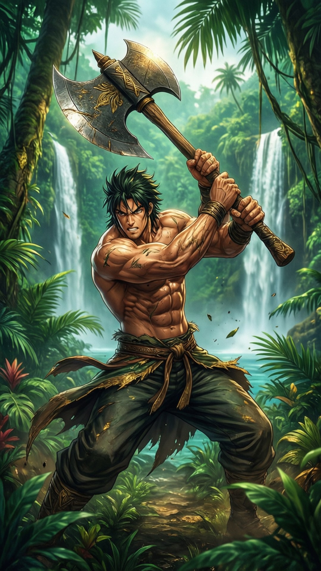 Sharrkan, jungle, axe, Full HD Phone Wallpaper