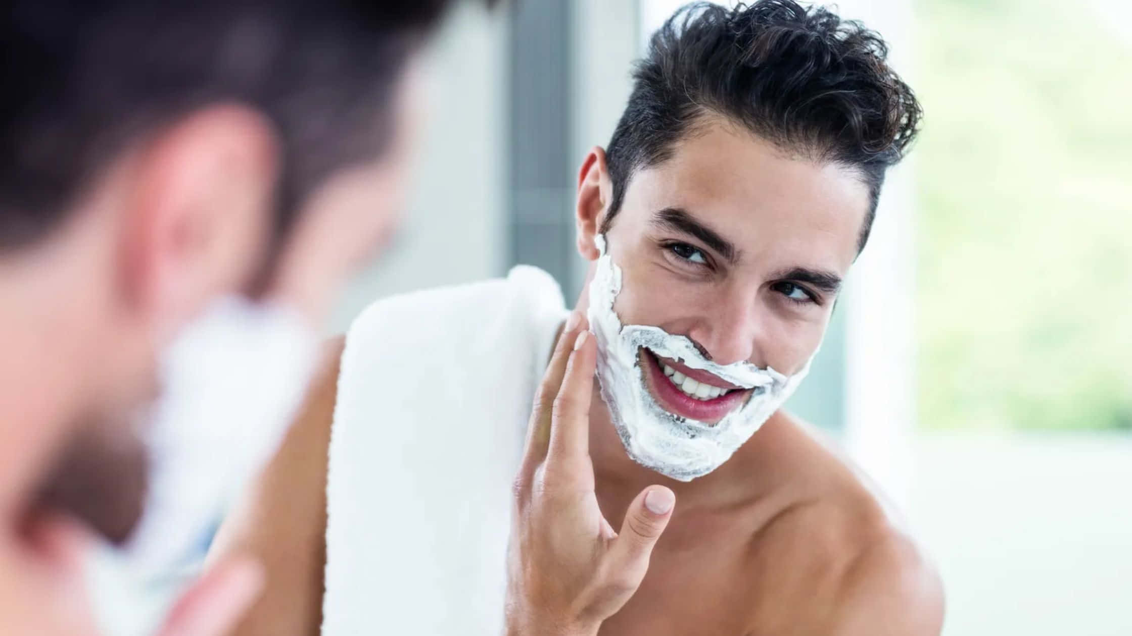 shaving cream, bathroom mirror, towel, Full HD Desktop Wallpaper