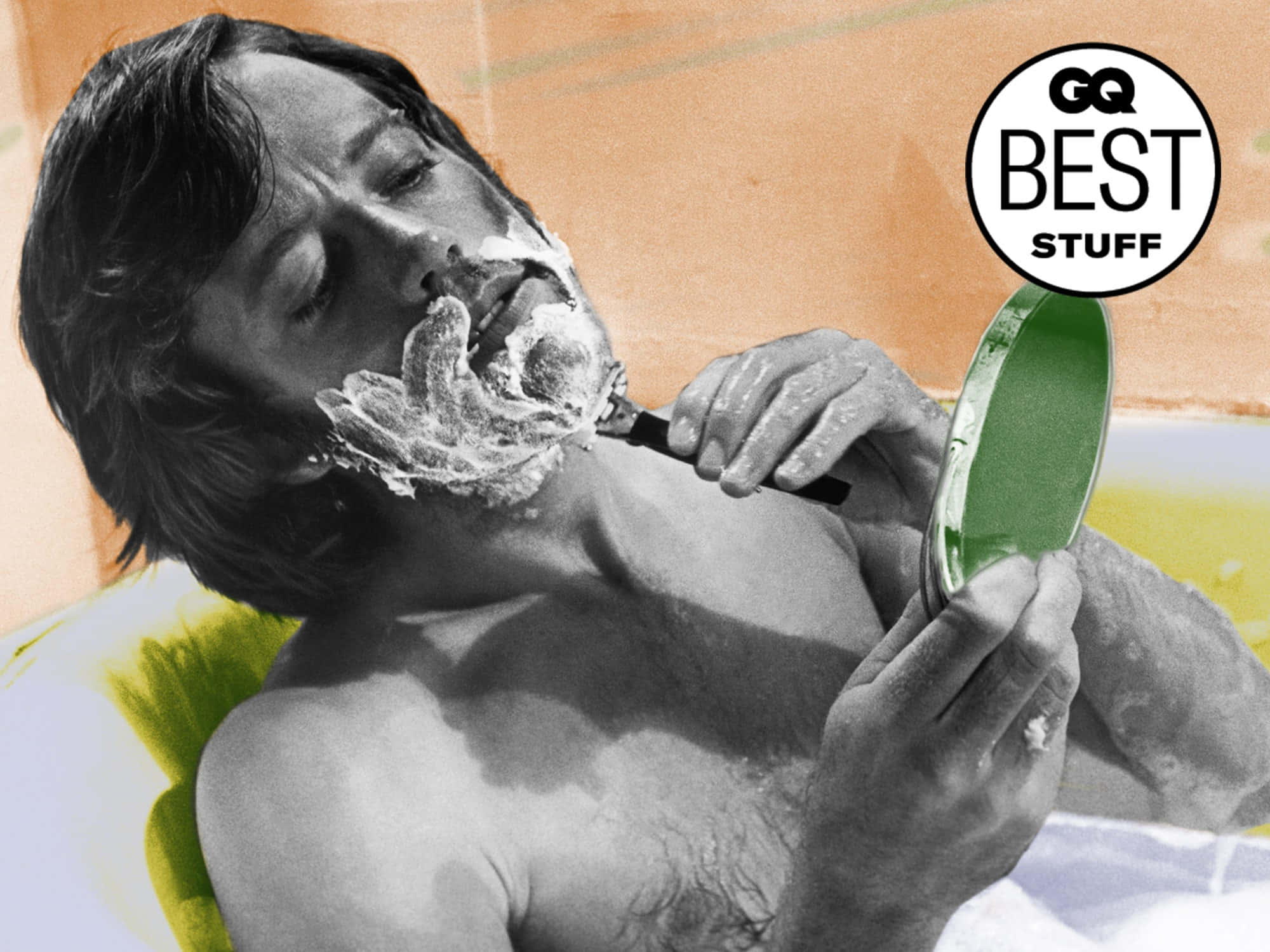 shaving cream, green-rimmed mirror, bathtub, Full HD Desktop Wallpaper