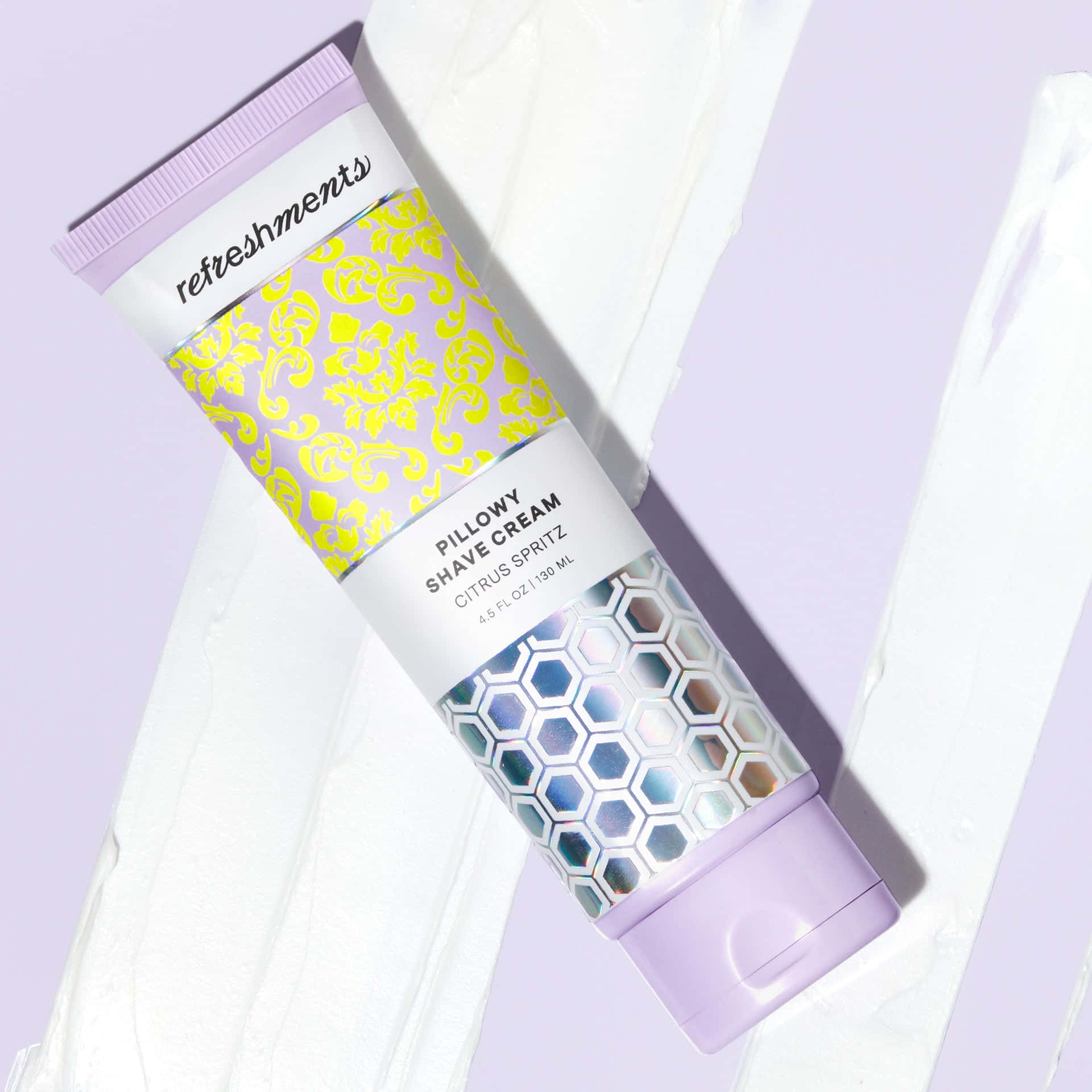 Refreshments Pillowly Shave Cream, citrus spritz, light purple background, Full HD Desktop Wallpaper