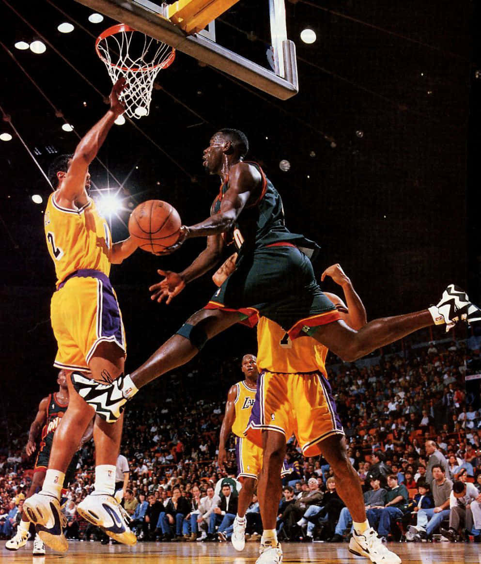 Shawn Kemp, green, yellow, SD Phone Wallpaper
