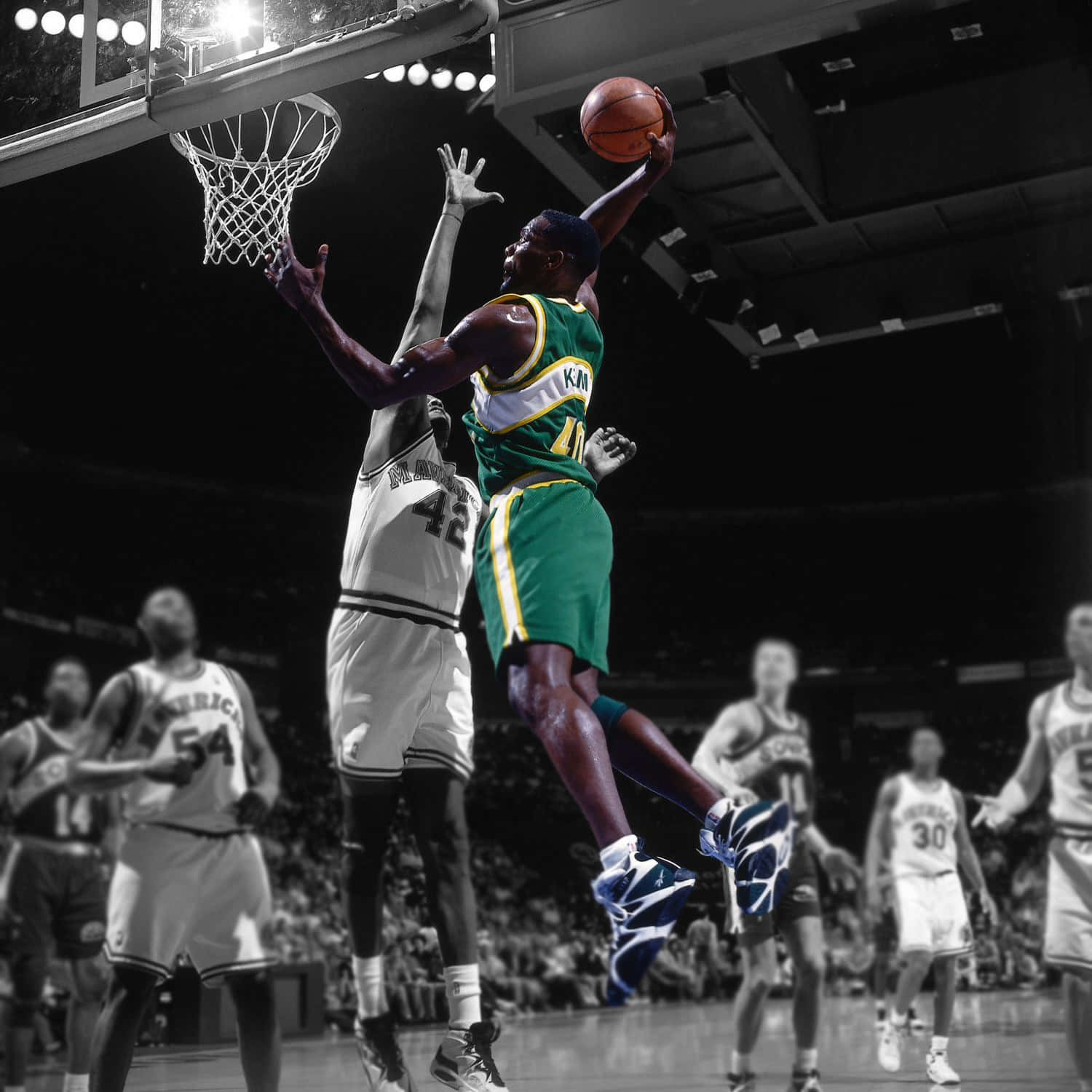 Shawn Kemp, green jersey, dunk, HD Desktop Wallpaper