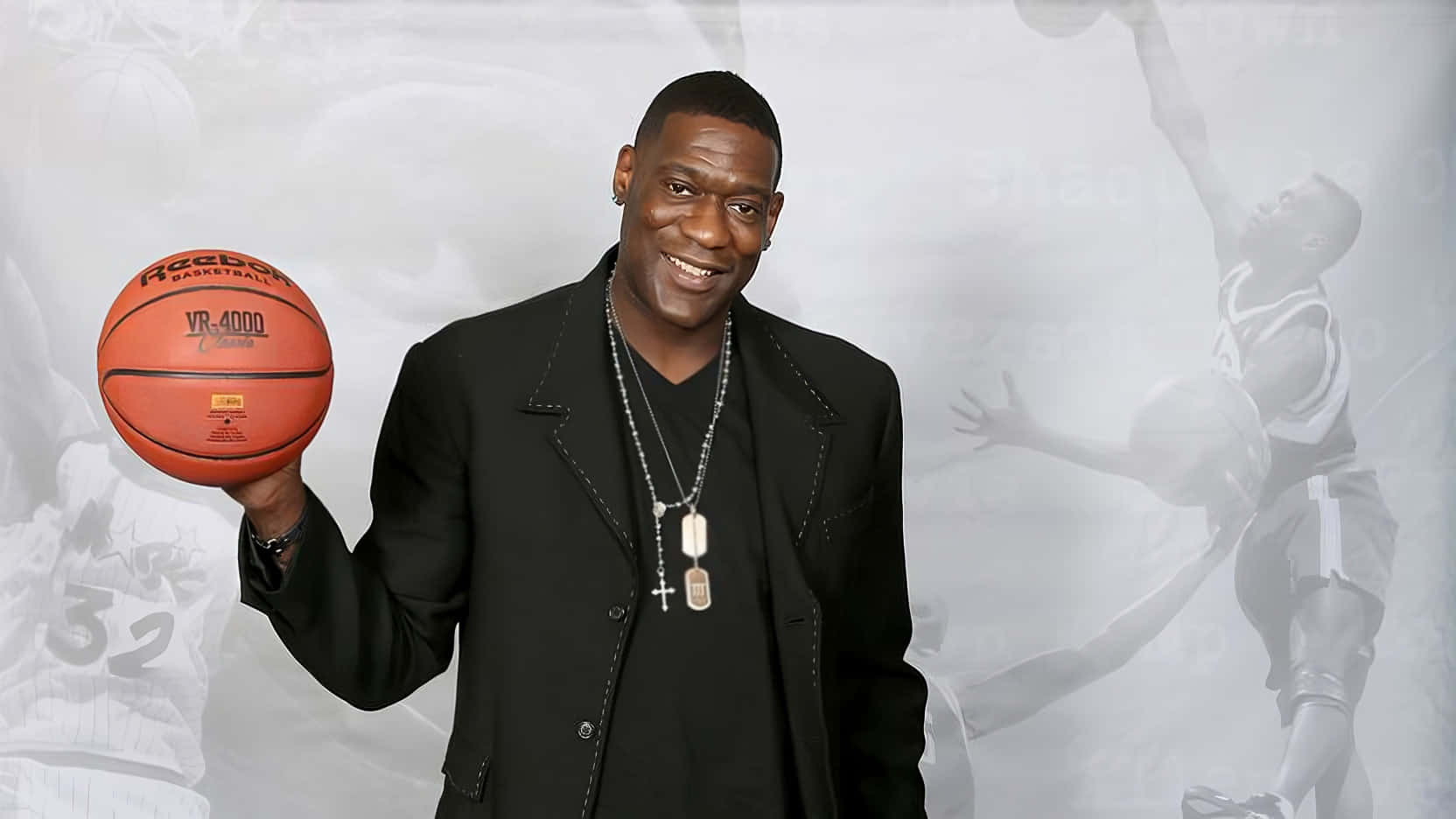 Shawn Kemp, black suit, orange Reebok ball, HD Desktop Wallpaper