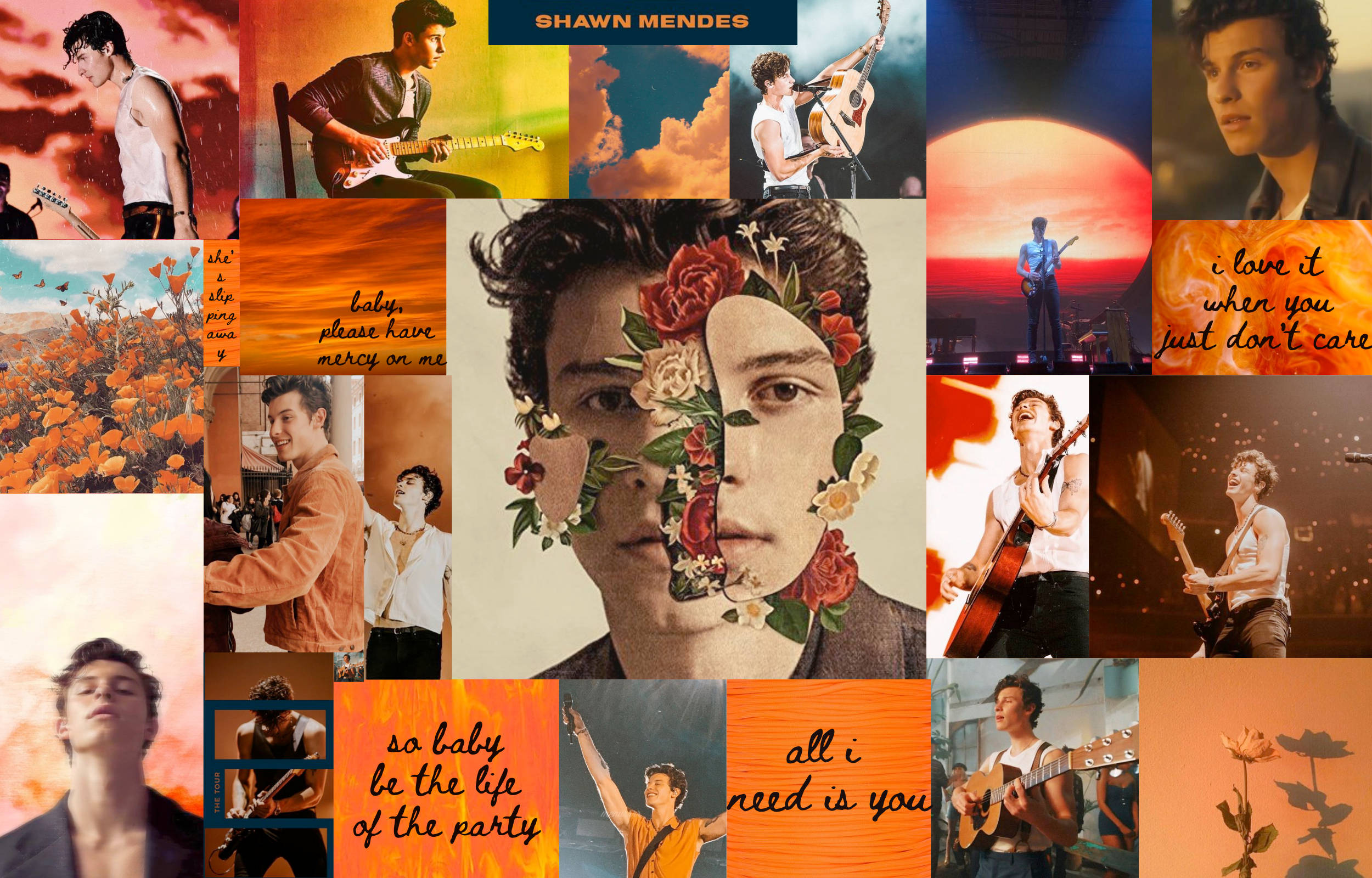 Shawn Mendes, orange, collage, Full HD Desktop Wallpaper