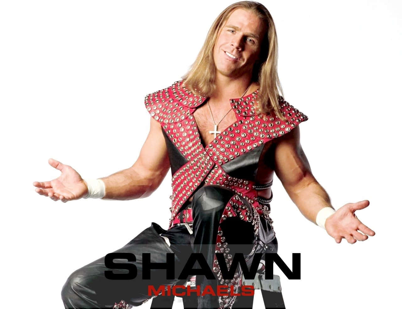 Shawn Michaels, red studded vest, black leather pants, HD Desktop Wallpaper