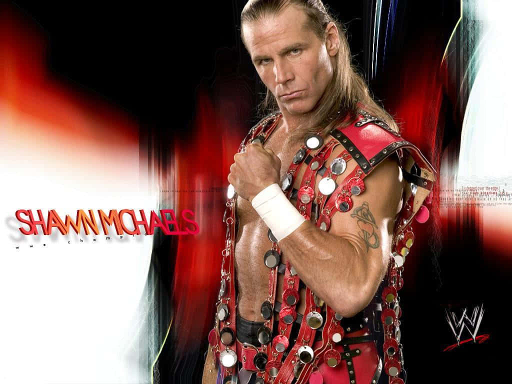 Shawn Michaels, red metallic outfit, fiery abstract background, SD Desktop Wallpaper