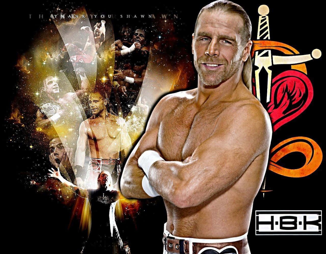 Shawn Michaels, wrestling action scenes, fiery graphics, HD Desktop Wallpaper