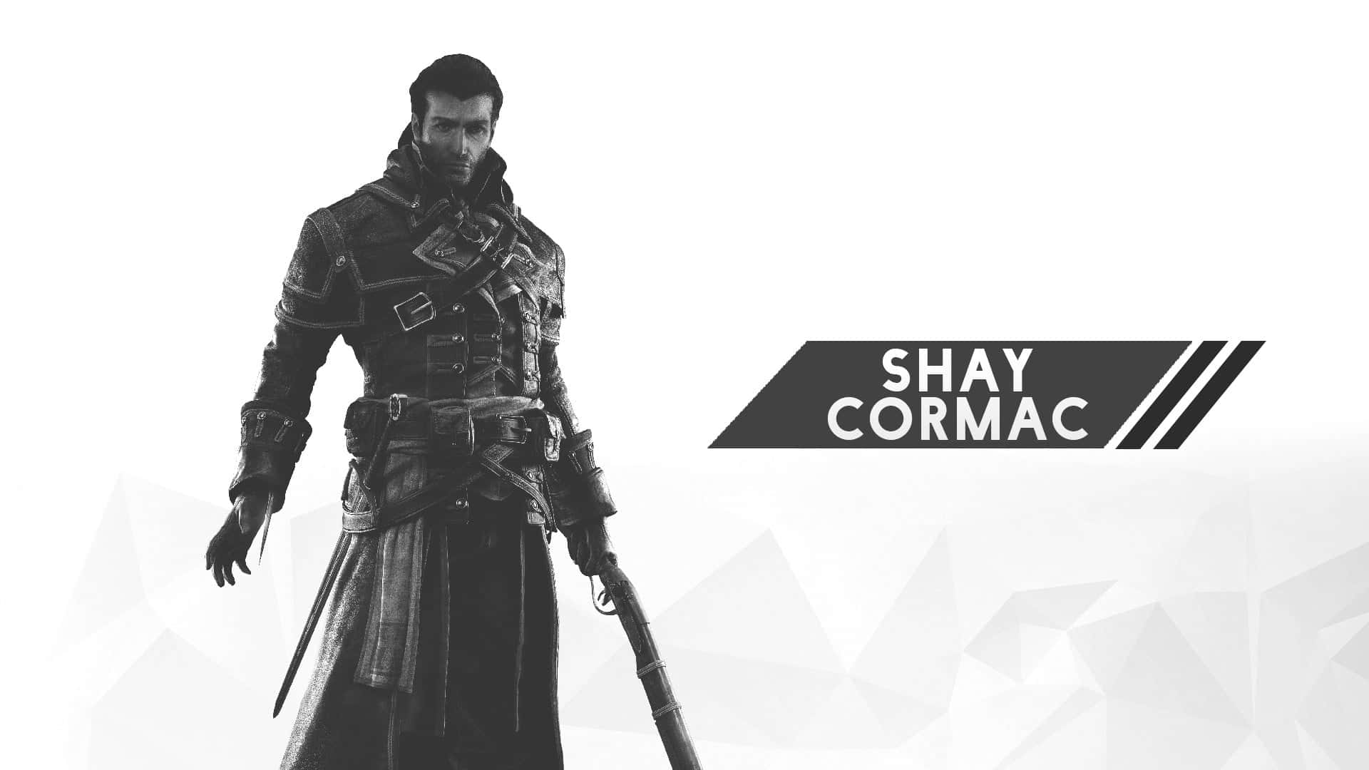 Shay Cormac, monochrome digital portrait, historical assassin attire, Full HD Desktop Wallpaper
