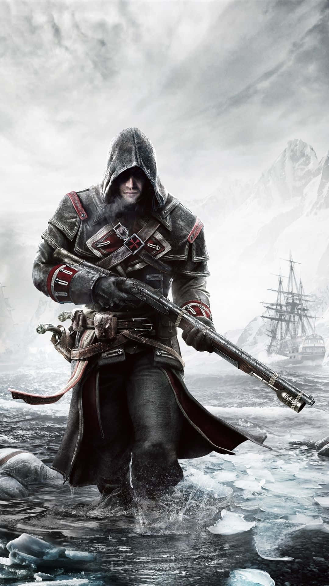 Shay Cormac, musket, icy waters, Full HD Phone Wallpaper