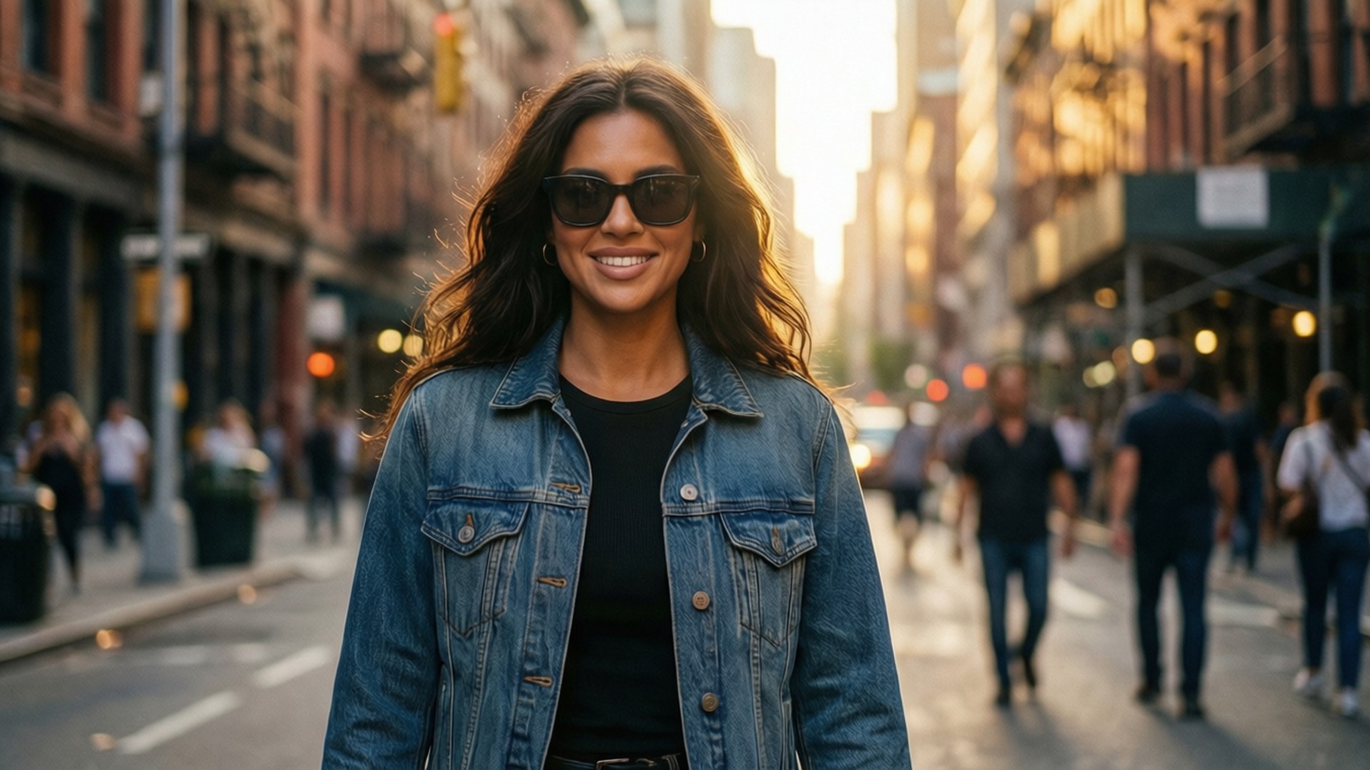 Shay mitchell, denim jacket, sunglasses, Full HD Desktop Wallpaper