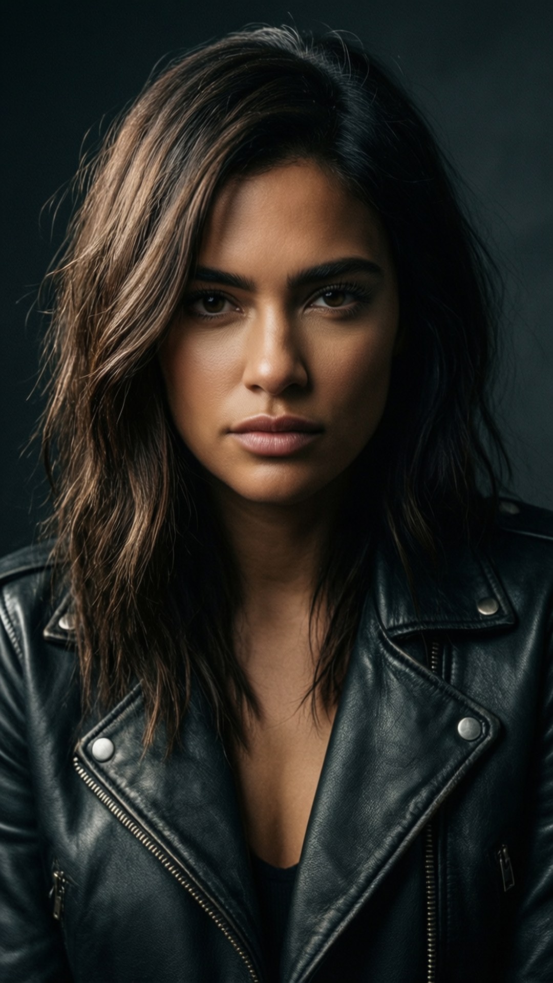 Shay, wavy brown hair, black leather jacket, Full HD Phone Wallpaper