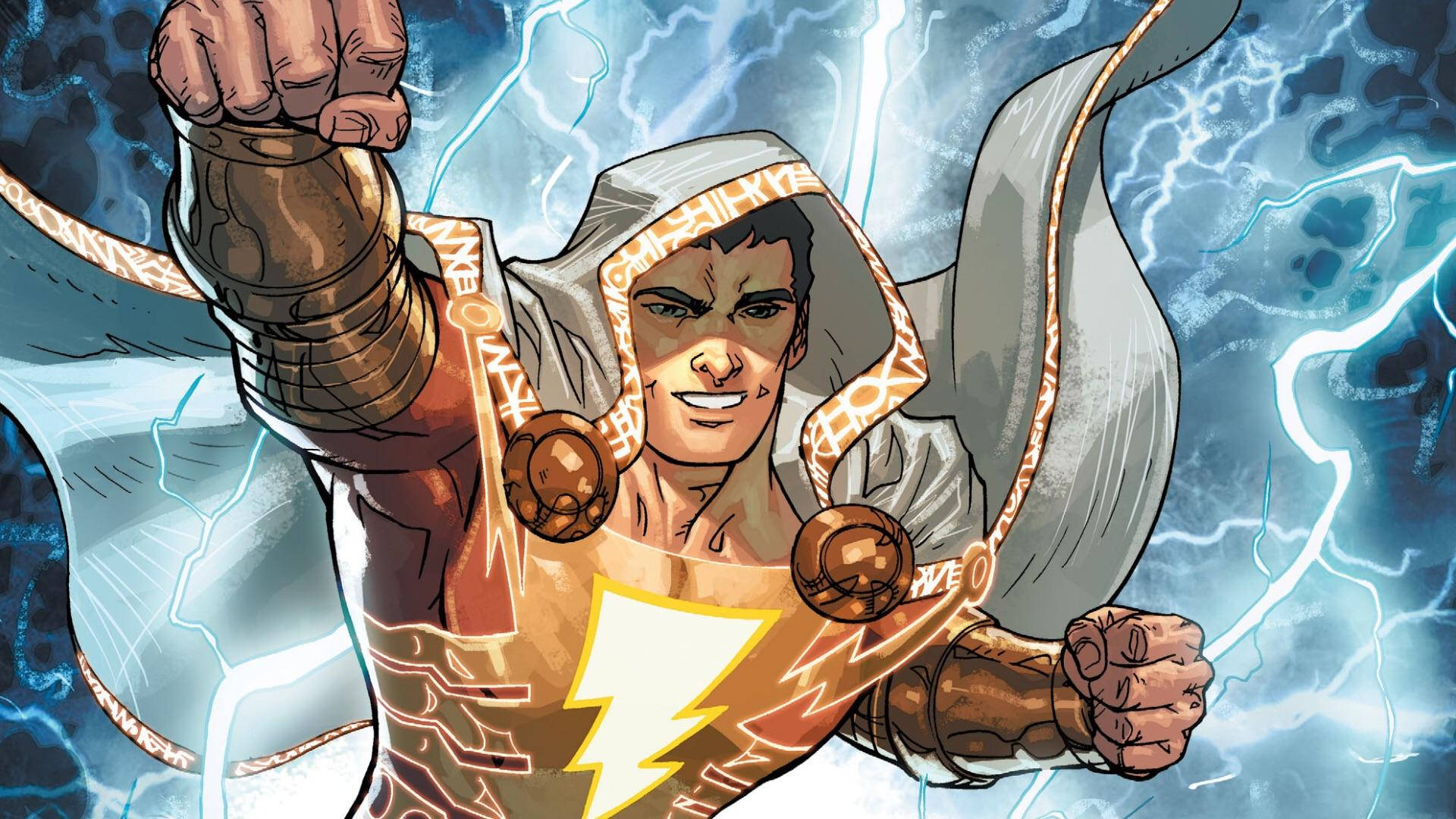 Shazam, copper costume, lightning bolt emblem, Full HD Desktop Wallpaper