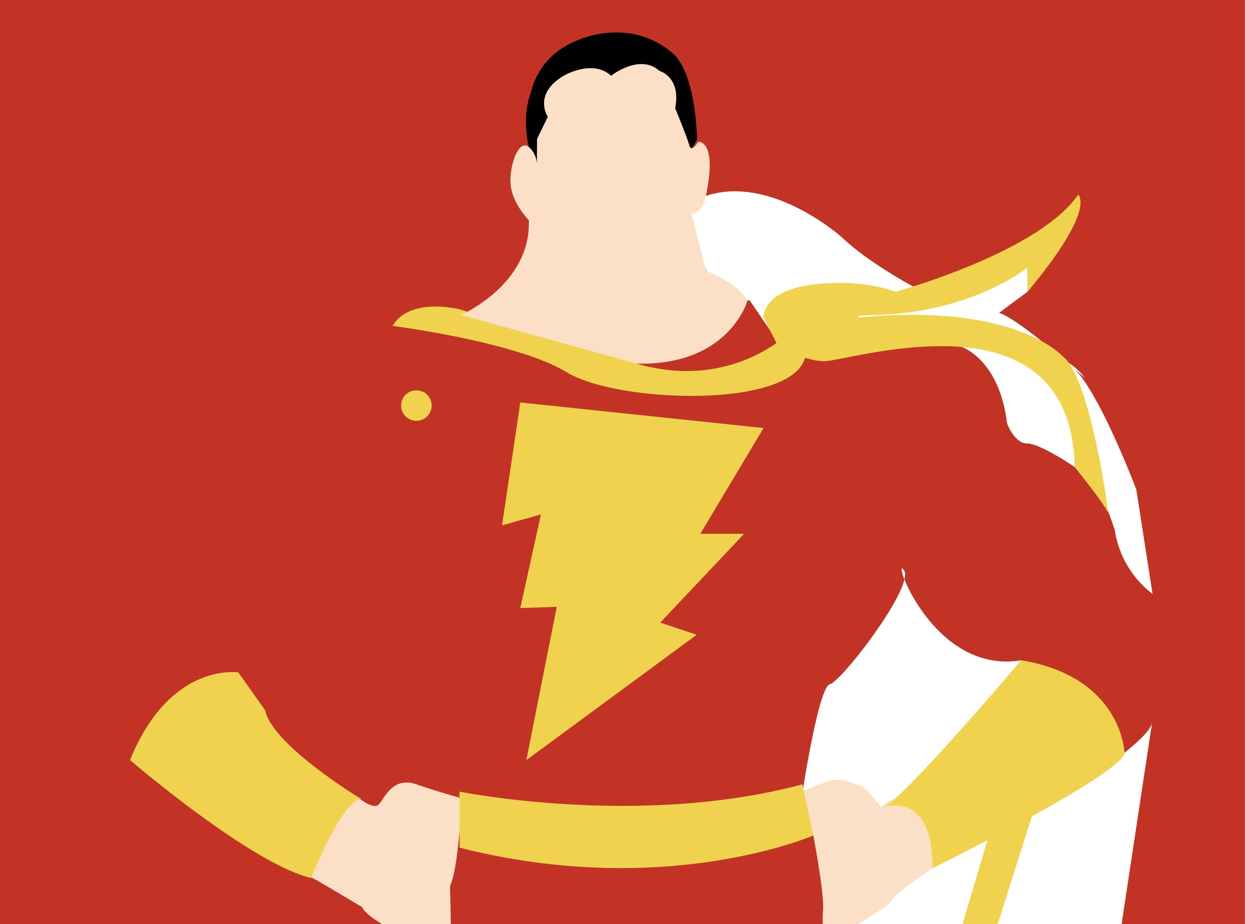 Shazam, red suit, yellow lightning bolt emblem, 4K Desktop Wallpaper