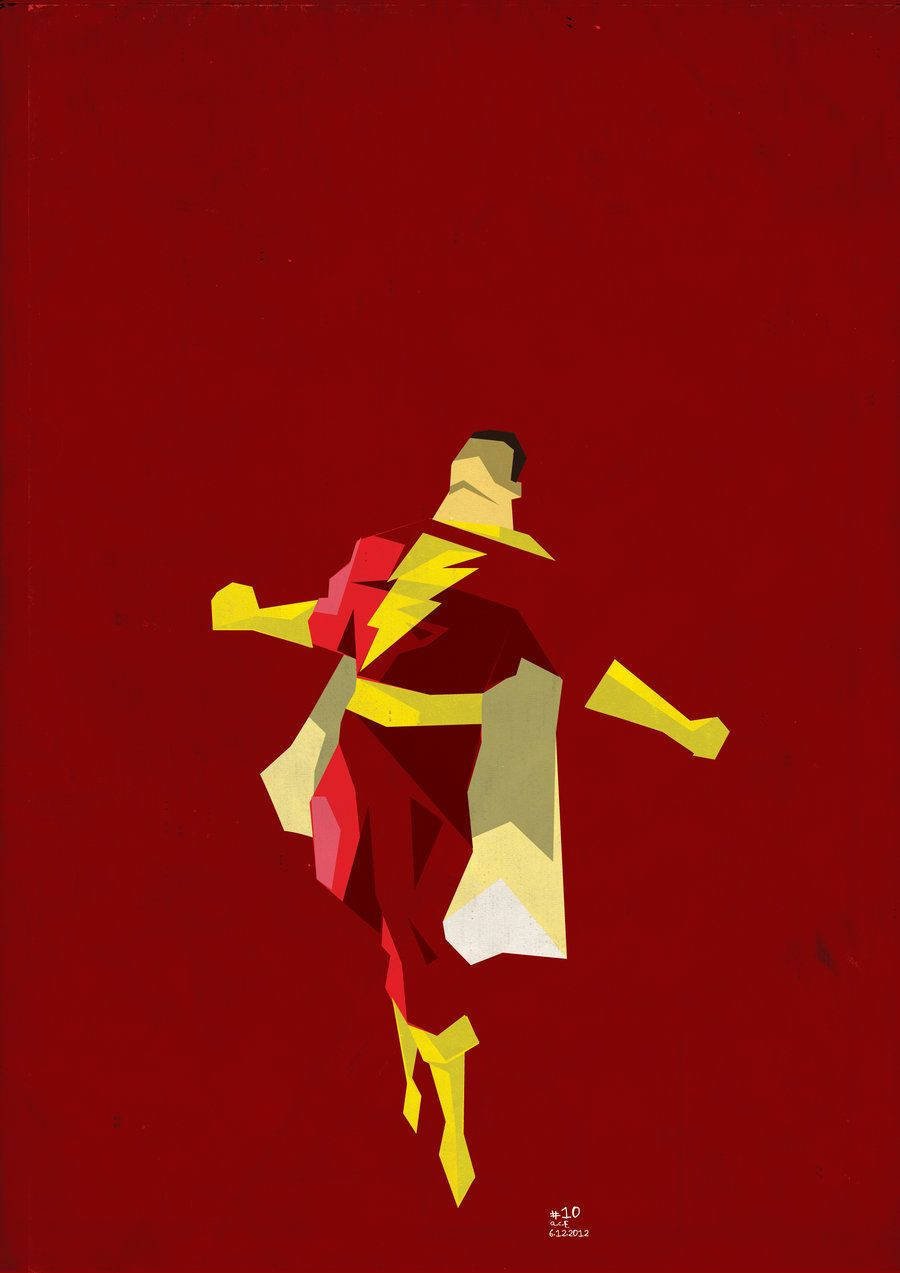 Shazam, red and yellow geometric armor, crimson background, SD Phone Wallpaper