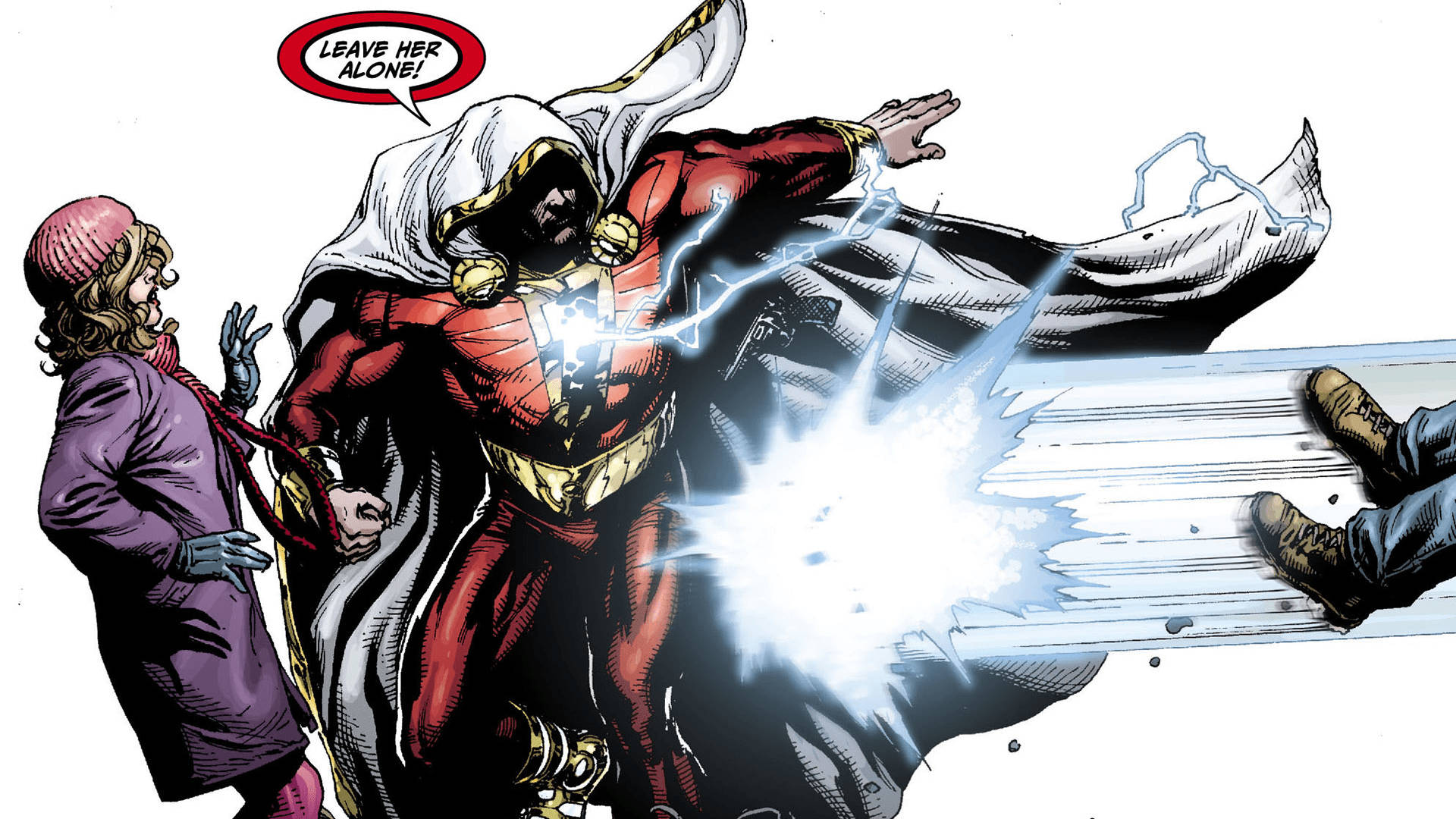 Shazam, red and gold armor, lightning blast, Full HD Desktop Wallpaper