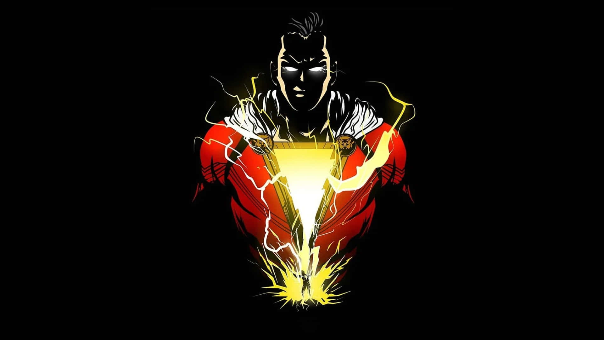 Shazam, red and gold armor, glowing lightning effects, Full HD Desktop Wallpaper