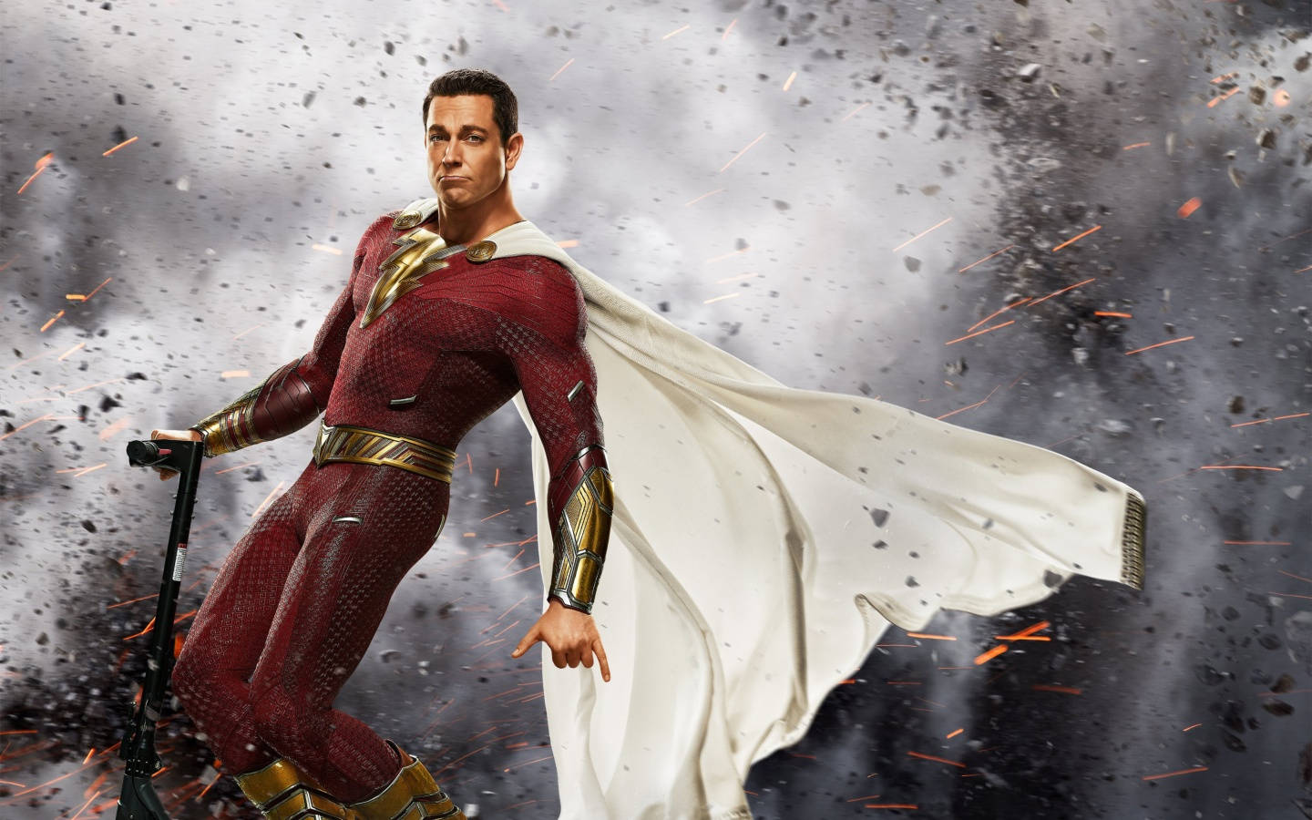 Shazam, red and gold suit, white cape, HD Desktop Wallpaper