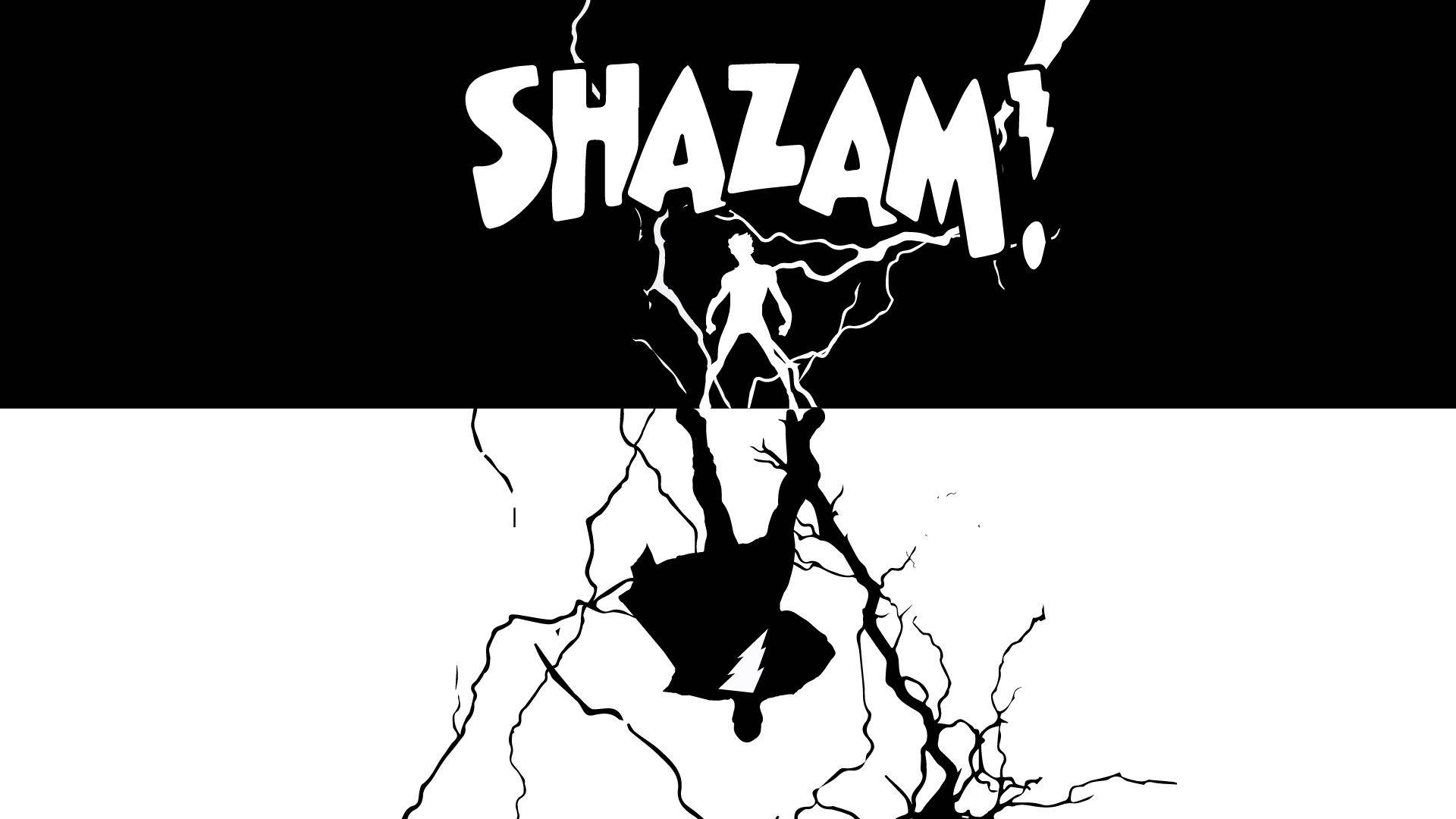 Shazam, black and white, comic-style illustration, Full HD Desktop Wallpaper