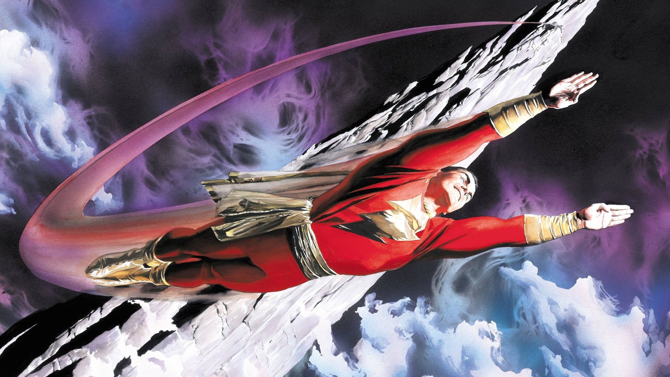 Shazam, white feathered wings, stormy purple and blue sky, Full HD Desktop Wallpaper