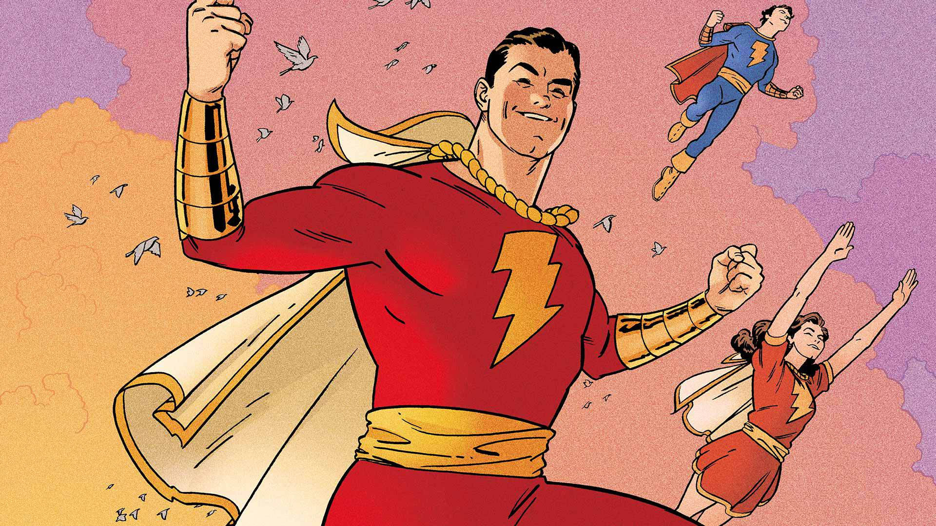 Shazam, family, pastel sky, Full HD Desktop Wallpaper