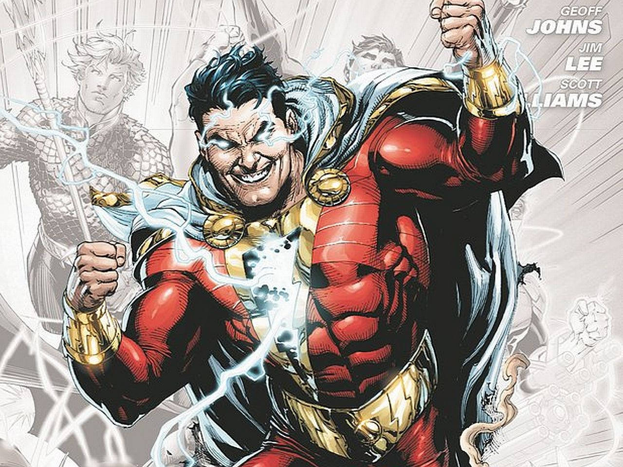 Shazam, red and gold costume, lightning, HD Desktop Wallpaper