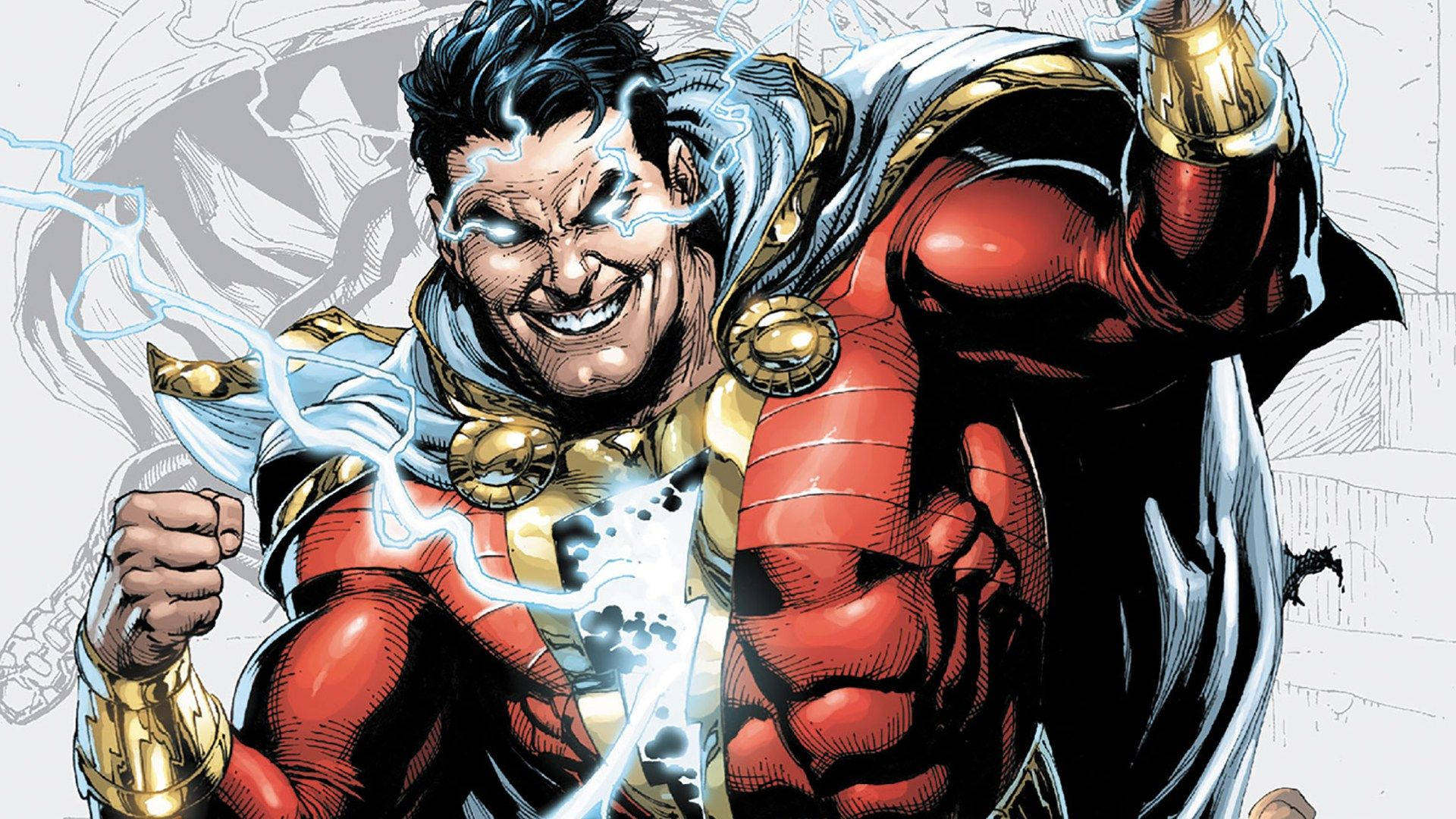 Shazam, lightning powers, red and gold armor, Full HD Desktop Wallpaper