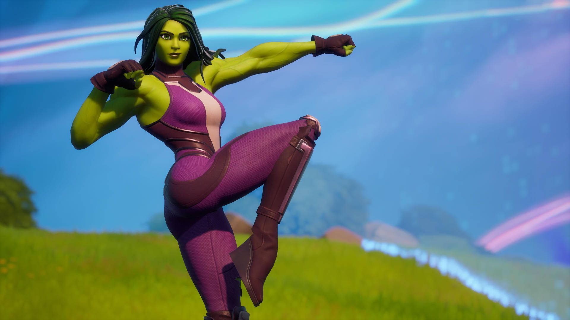 She Hulk, purple suit, grassy hill, Full HD Desktop Wallpaper