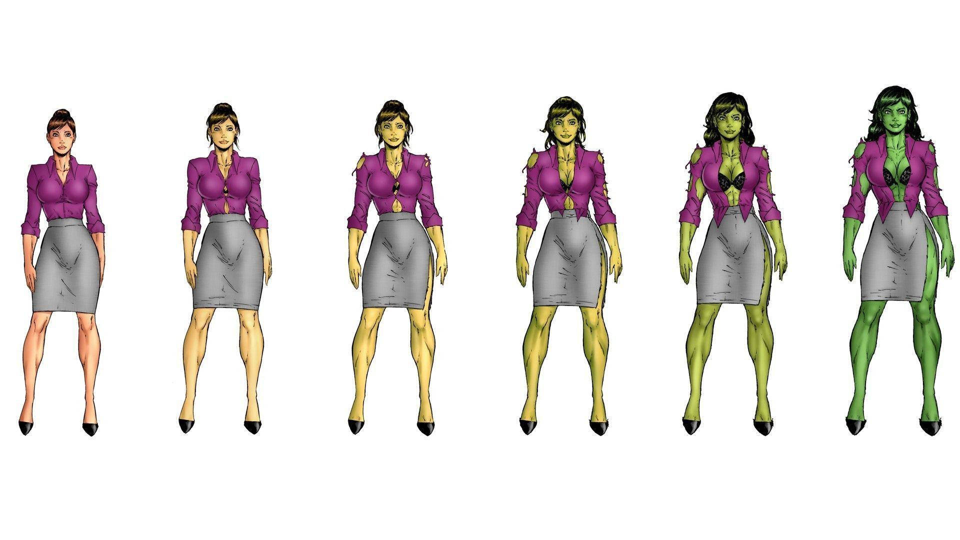 She Hulk, green-skinned superheroine, purple jacket, Full HD Desktop Wallpaper
