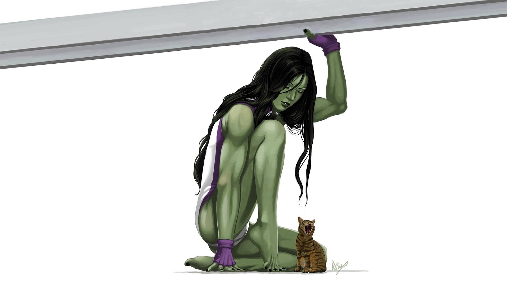 She Hulk, tabby cat, metallic beam, Full HD Desktop Wallpaper