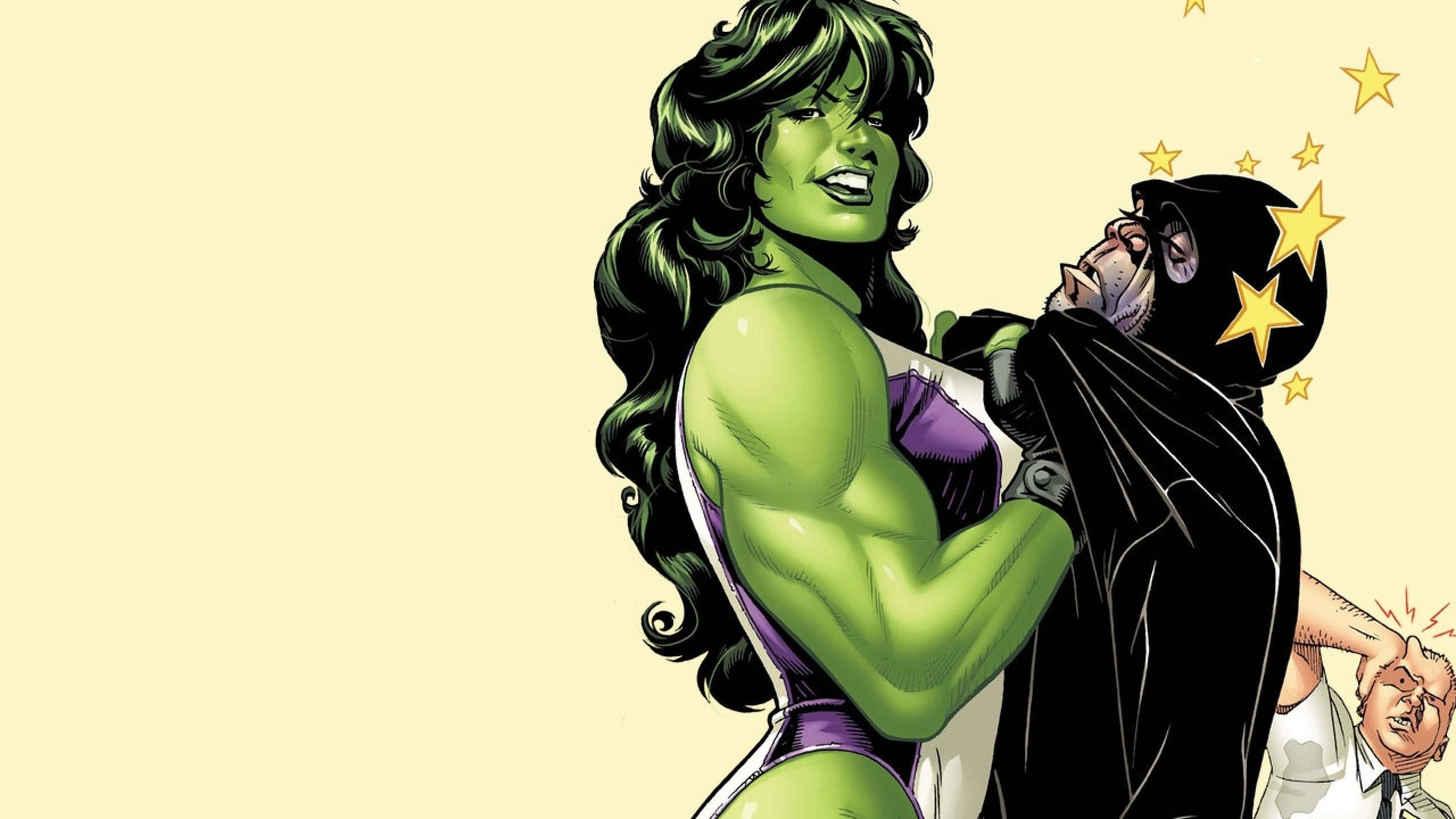 She-Hulk, green-skinned superheroine, masked villain, 2K Desktop Wallpaper