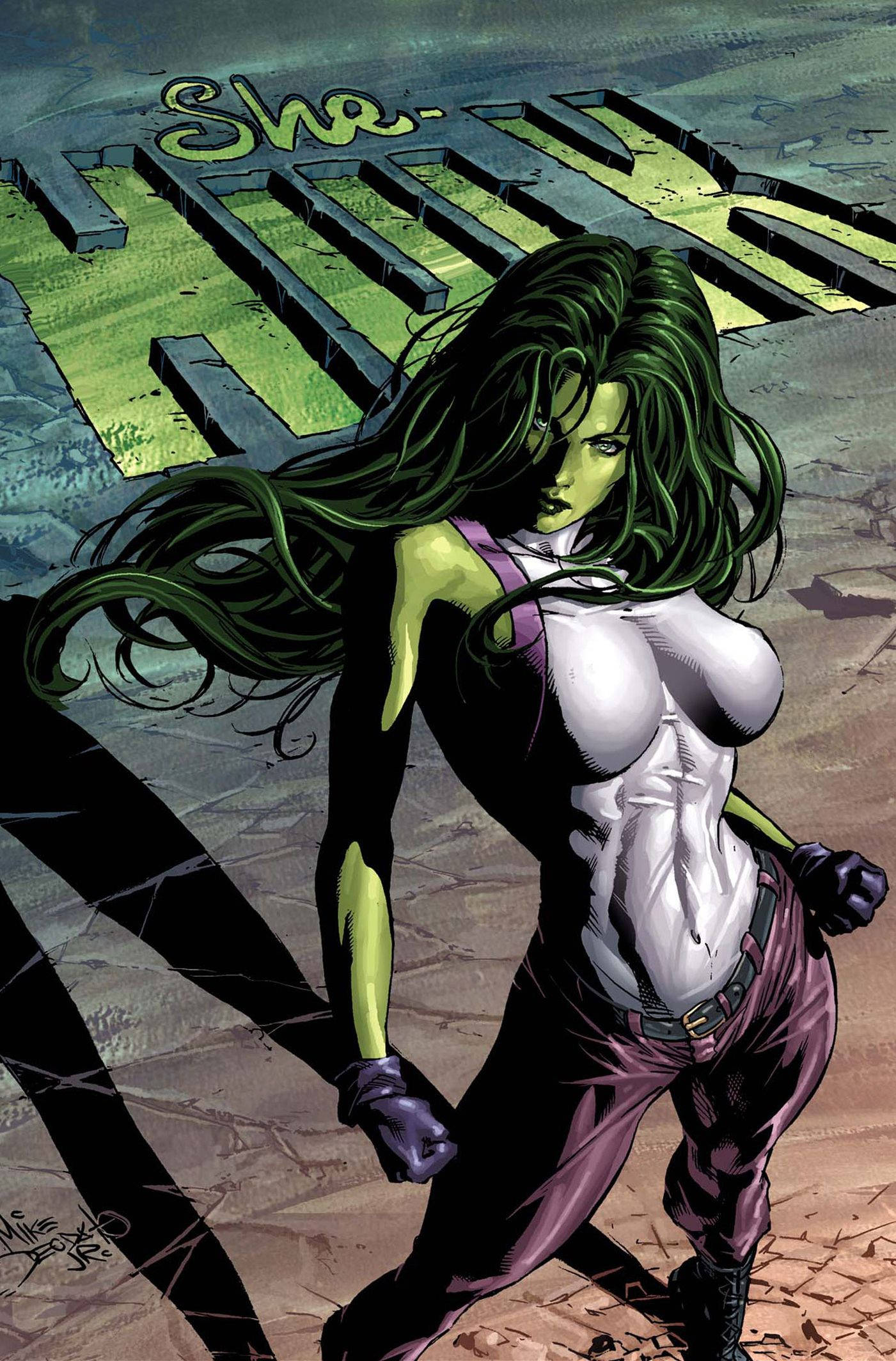 She-Hulk, green hair, muscular physique, Full HD Phone Wallpaper