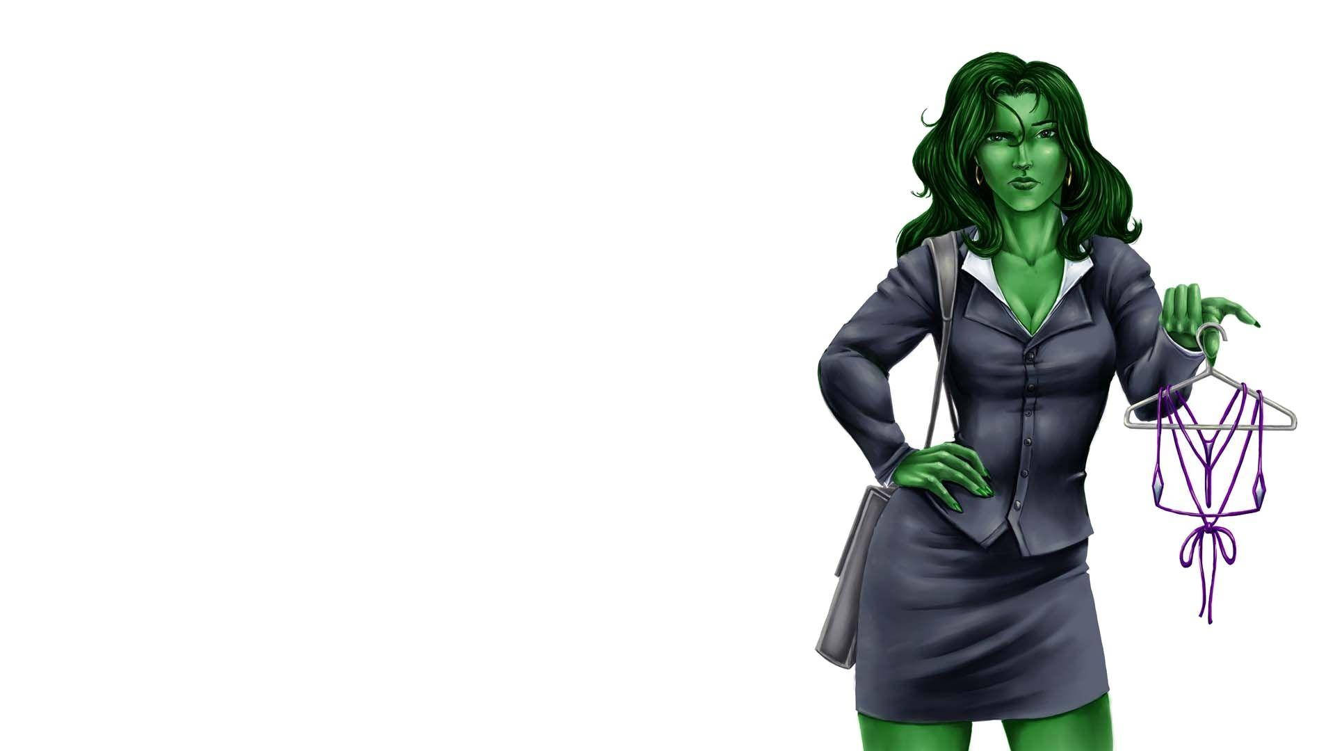She-Hulk, green-skinned, business suit, Full HD Desktop Wallpaper