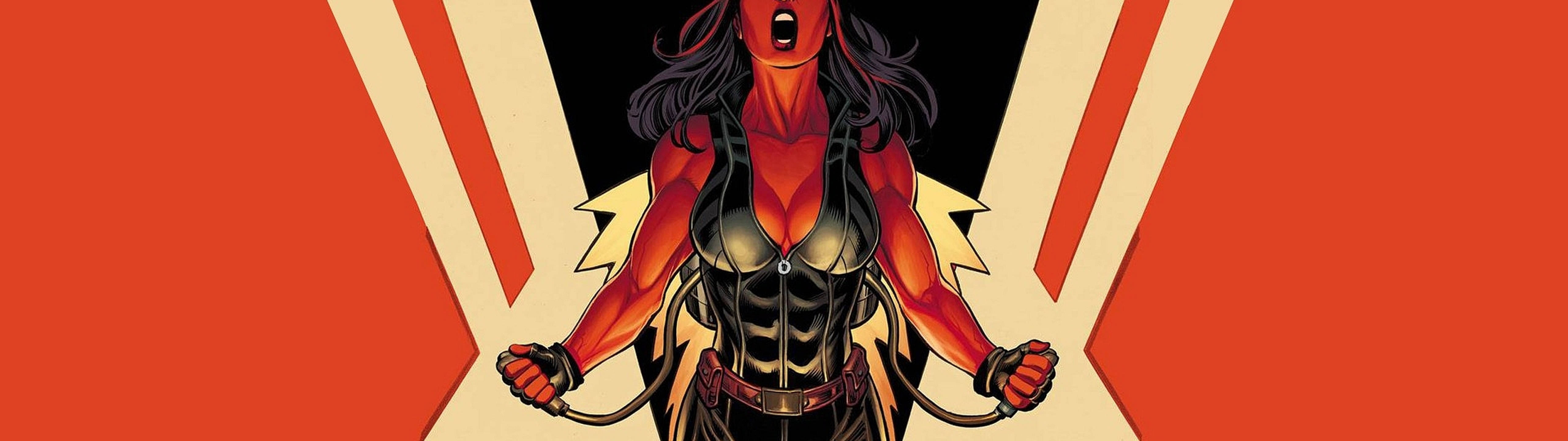 She Hulk, red-skinned, black hair, 5K Desktop Wallpaper