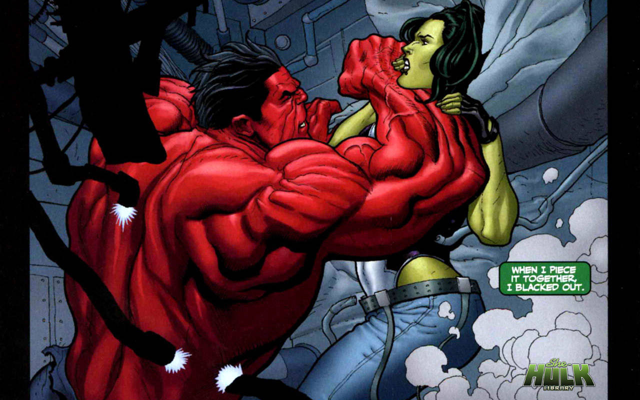 Red Hulk, She-Hulk, industrial debris, HD Desktop Wallpaper