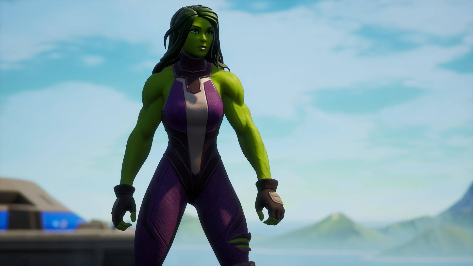 She Hulk, purple and white suit, bright sky, Full HD Desktop Wallpaper
